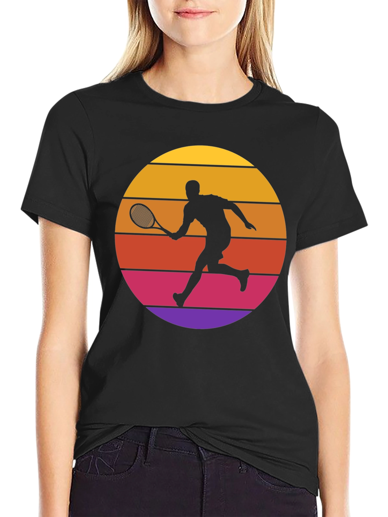 Retro Tennis Player Sunset Graphic T-Shirt