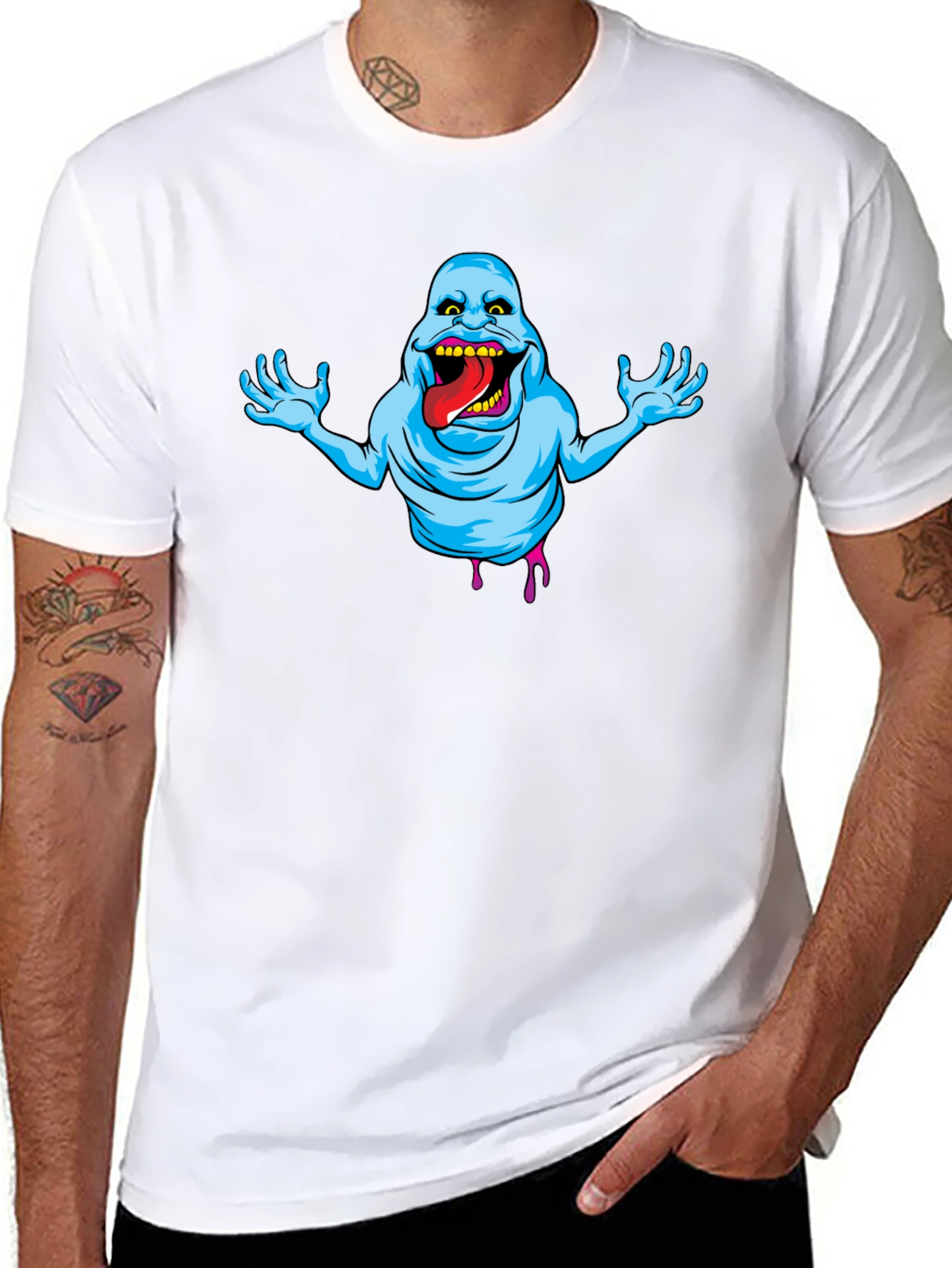 Ghostly Graphic Tee - Slimer Cartoon T-Shirt