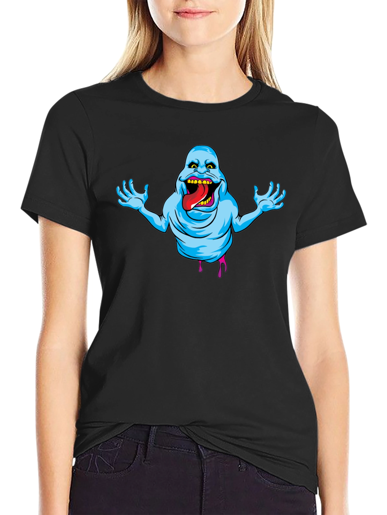 Ghostly Graphic Tee - Slimer Cartoon T-Shirt