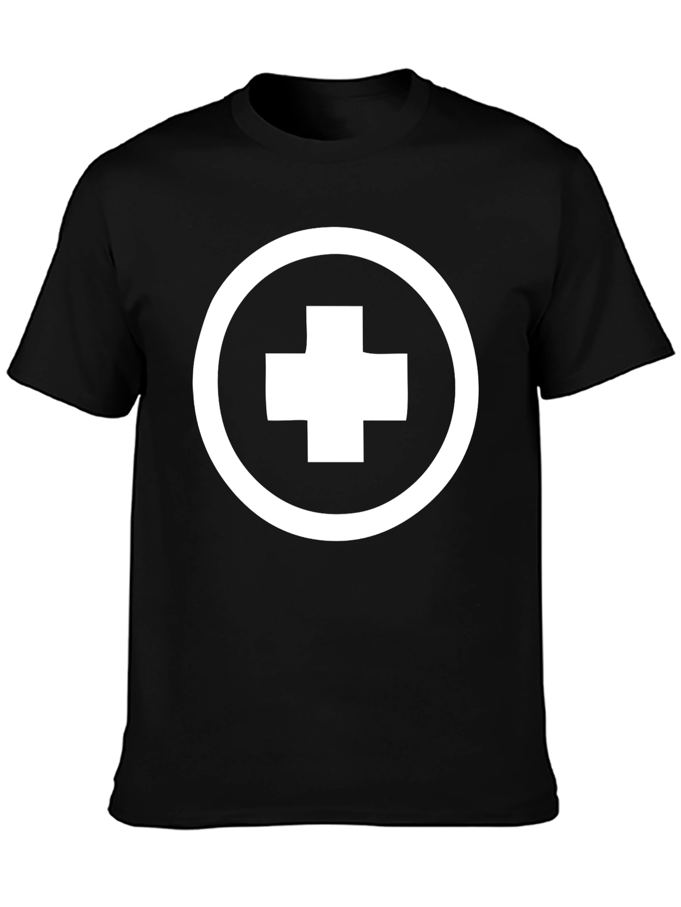 Black T-Shirt with White Cross Circle Graphic