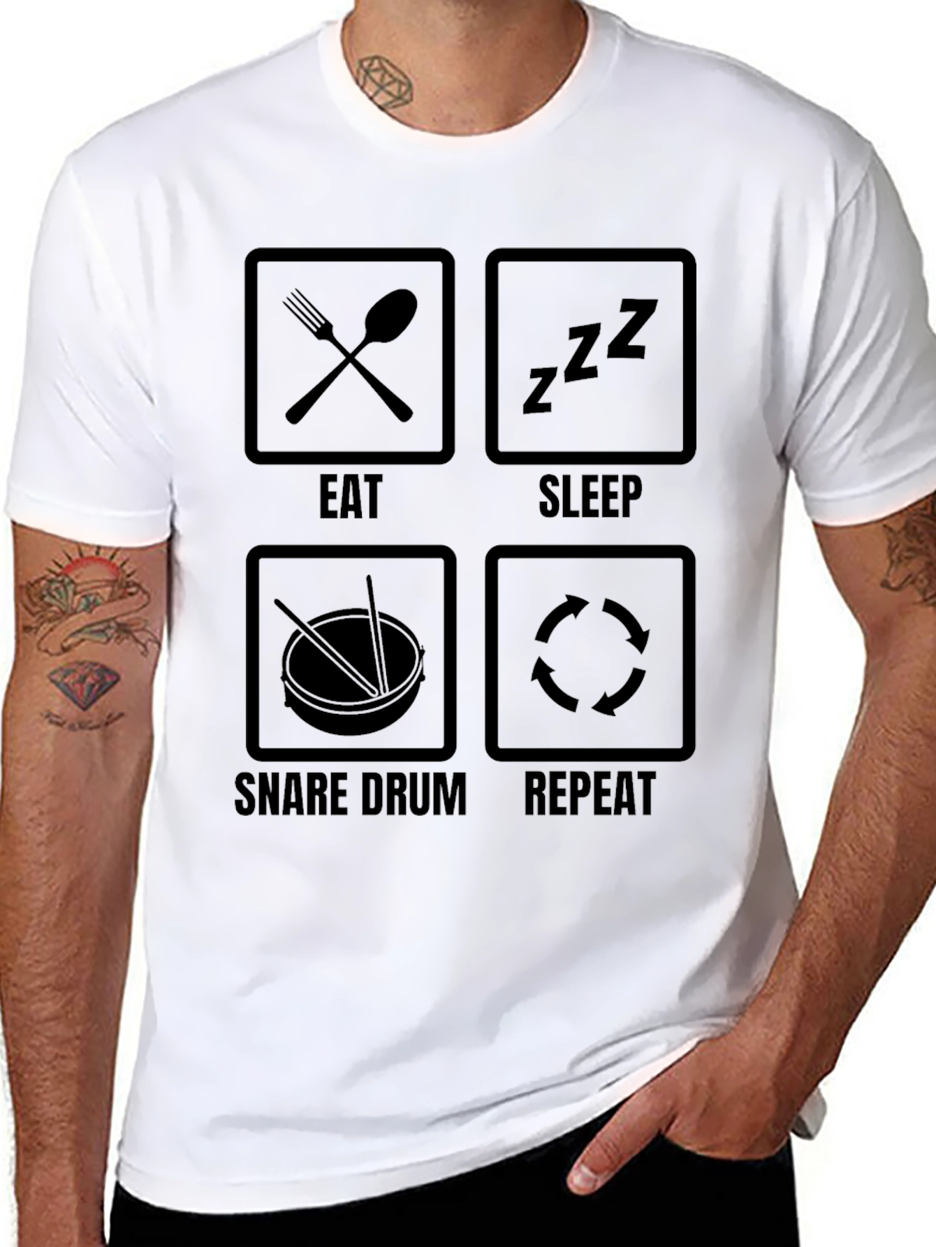Eat Sleep Snare Drum Repeat Black Graphic Tee