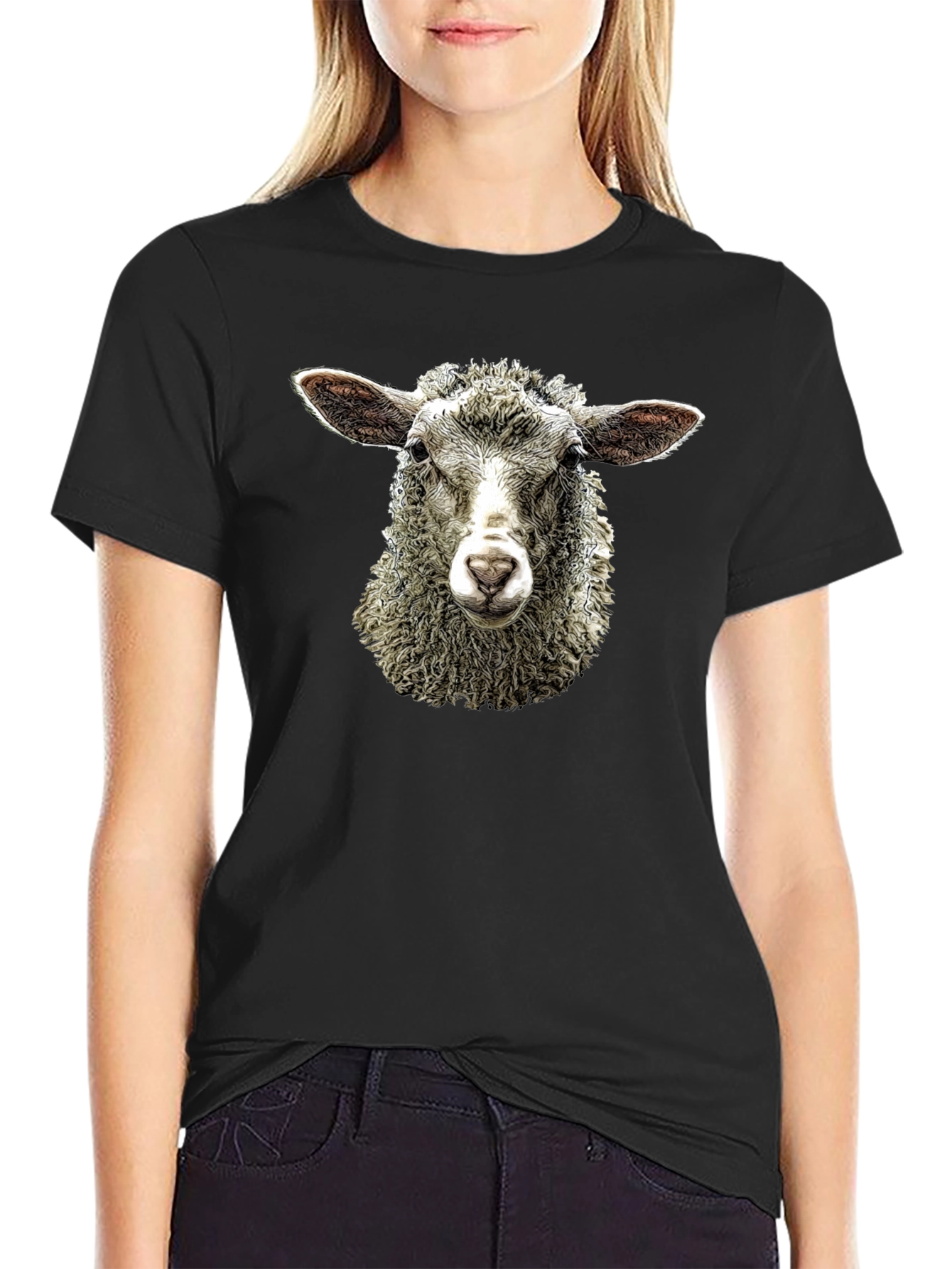 Sheep Head T-Shirt - Black Crew Neck Tee