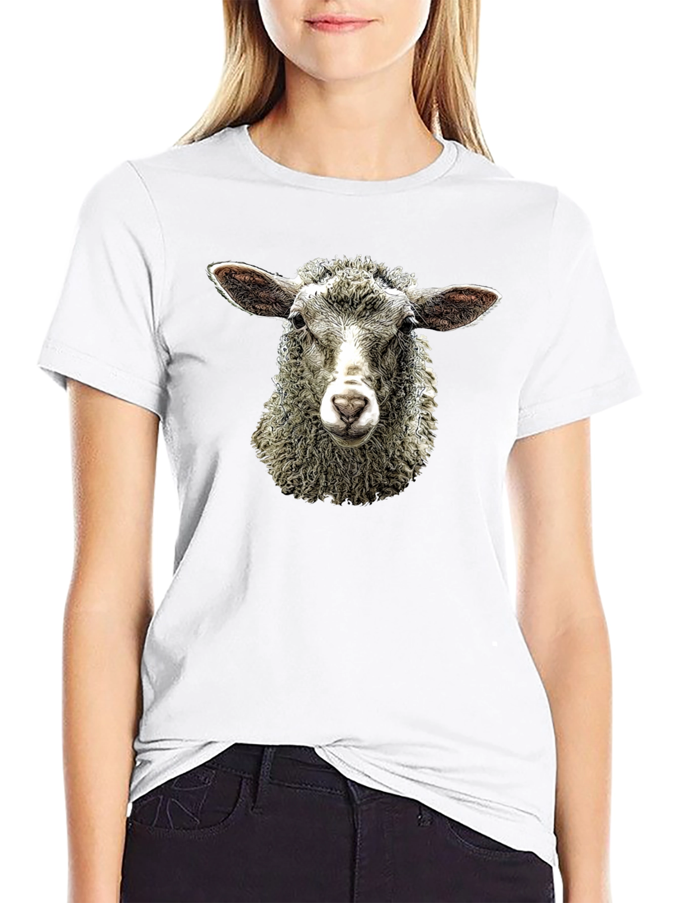 Sheep Head T-Shirt - Black Crew Neck Tee