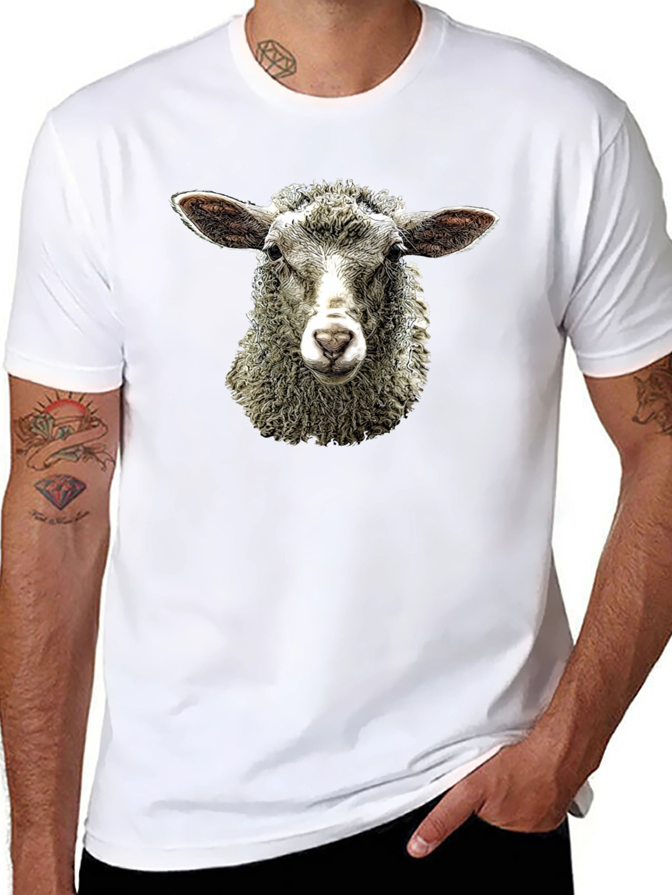 Sheep Head T-Shirt - Black Crew Neck Tee