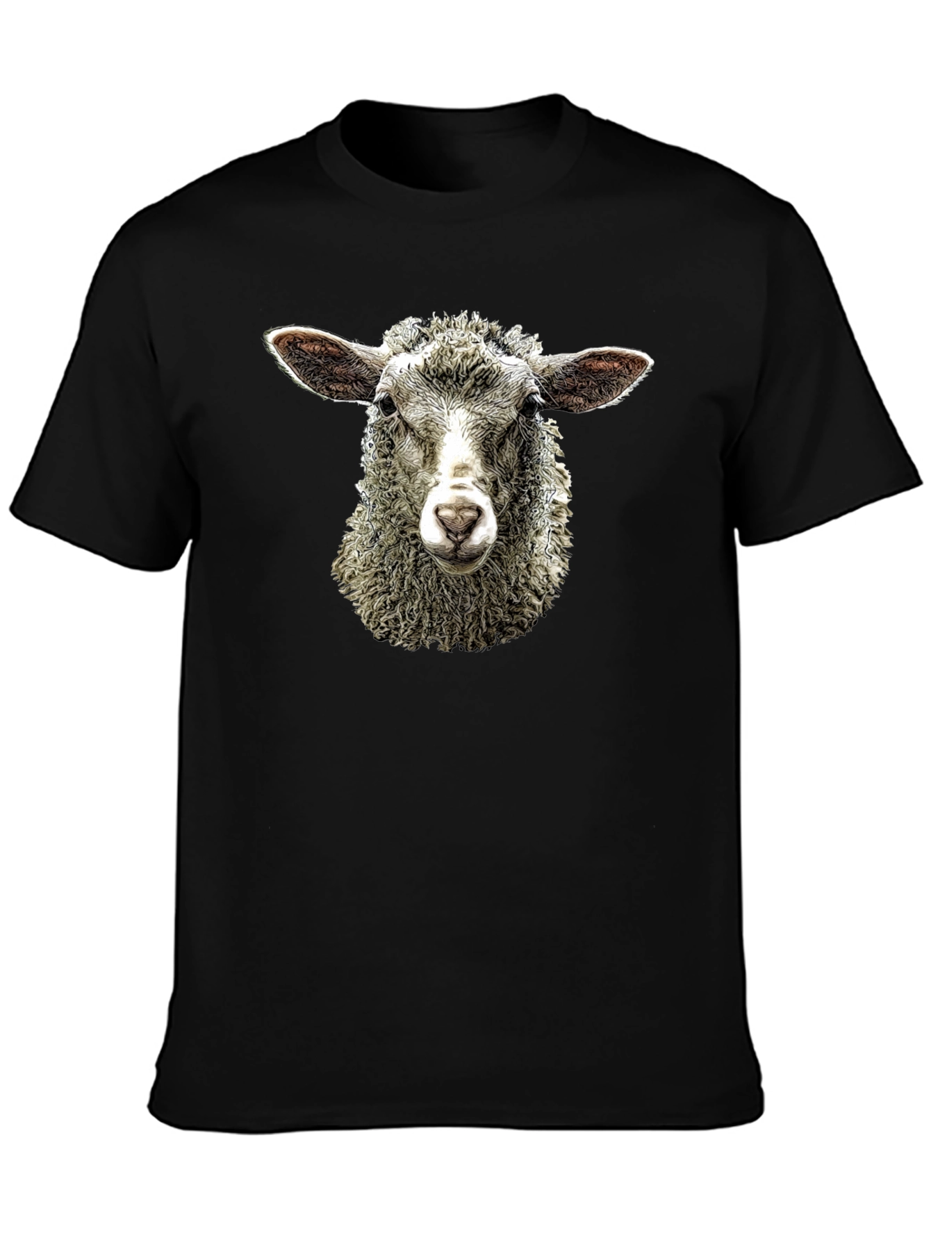 Sheep Head T-Shirt - Black Crew Neck Tee