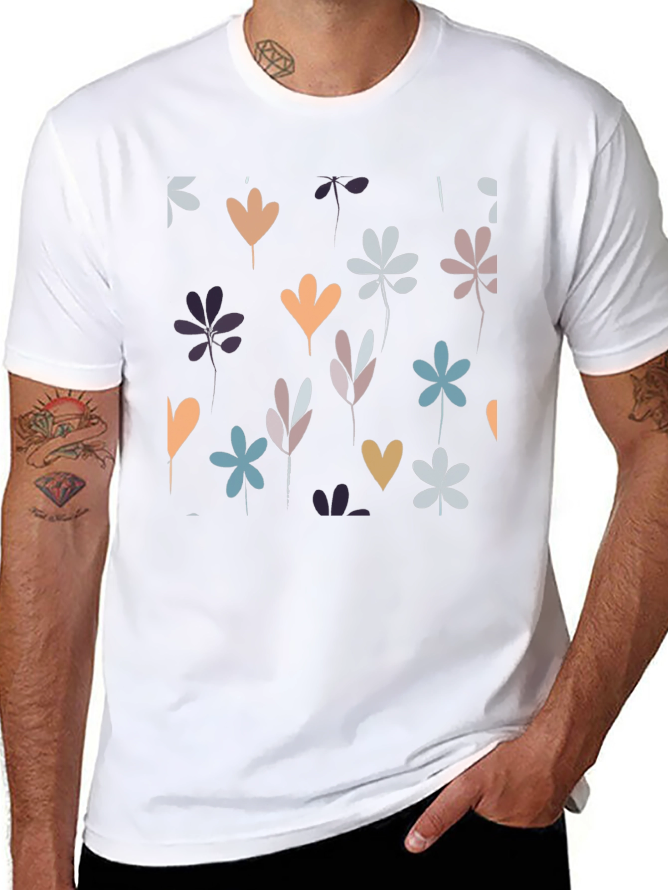 Floral Print Black Tee