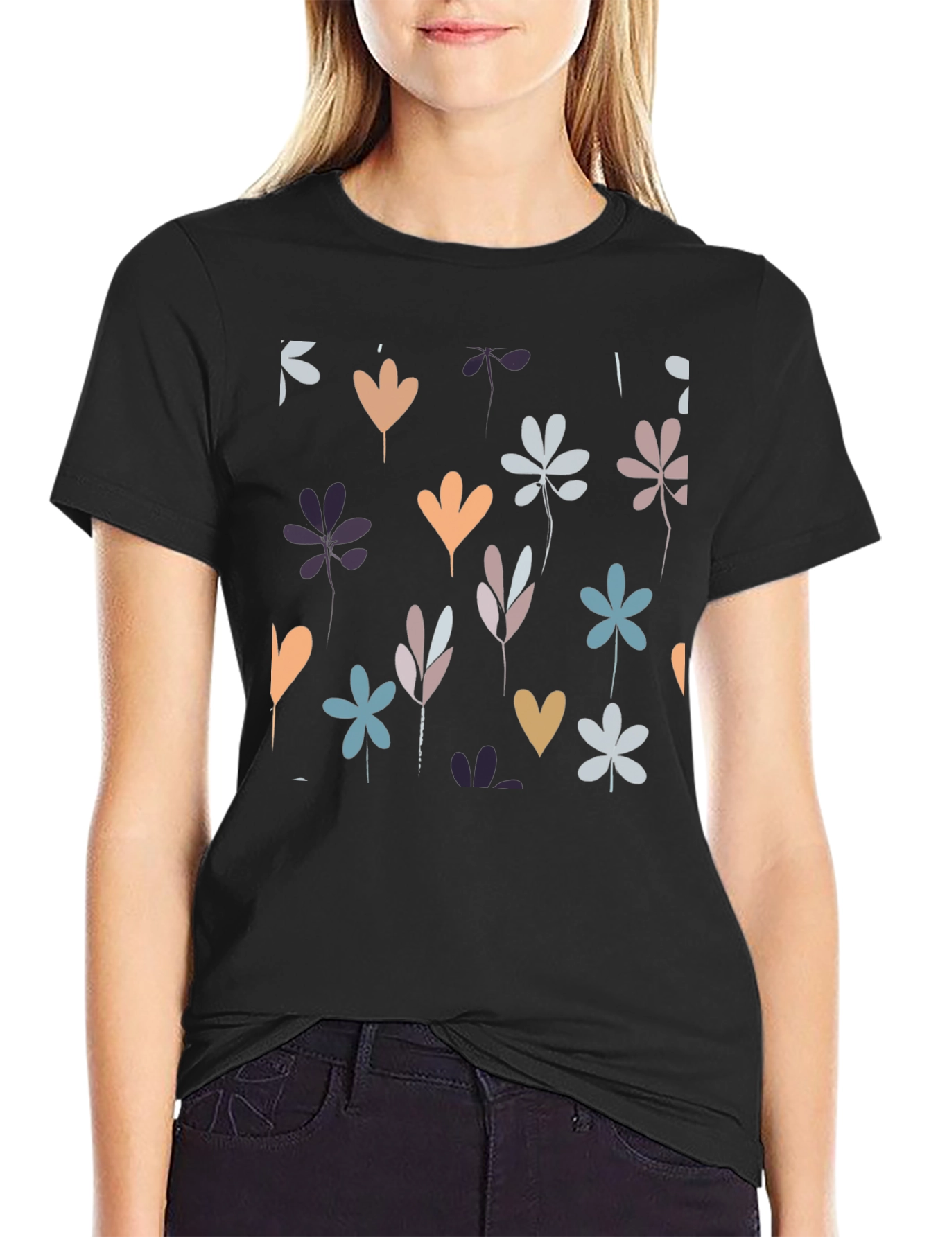 Floral Print Black Tee