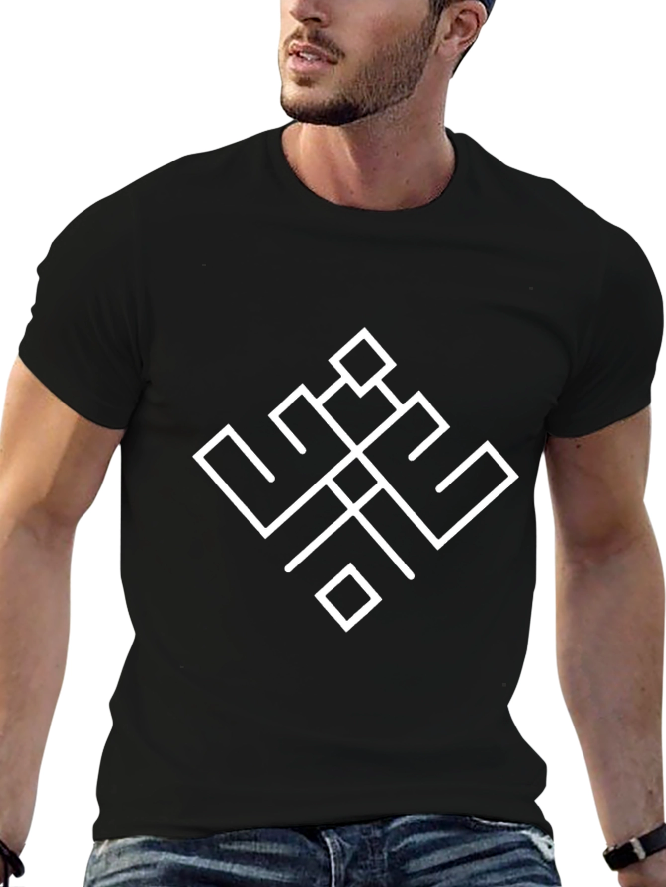 Geometric Symbol Tee - Black Cotton Casual Shirt