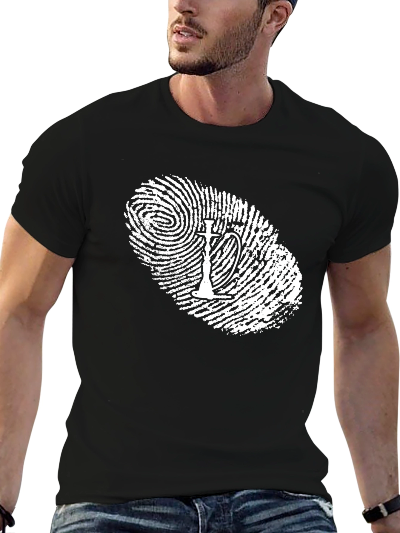 Unique Hookah Fingerprint T-Shirt - Black