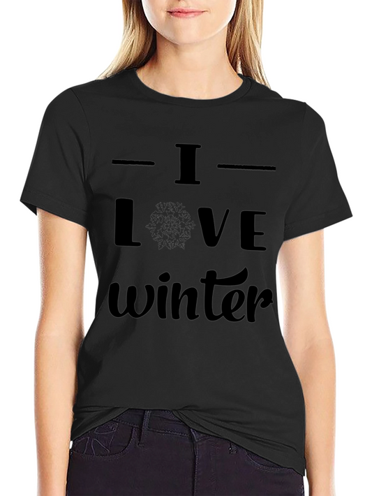 I Love Winter Black Graphic Tee Shirt