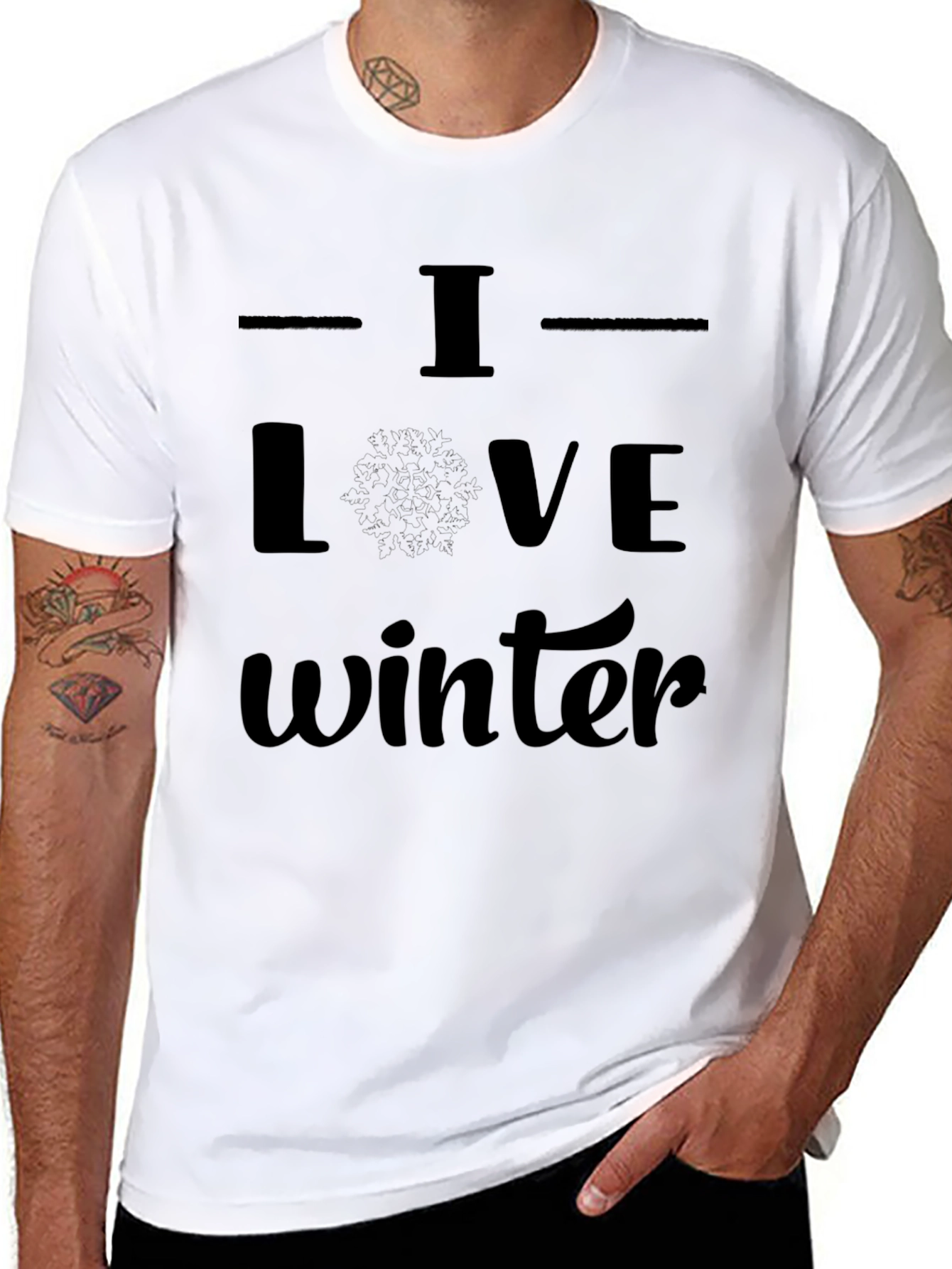I Love Winter Black Graphic Tee Shirt