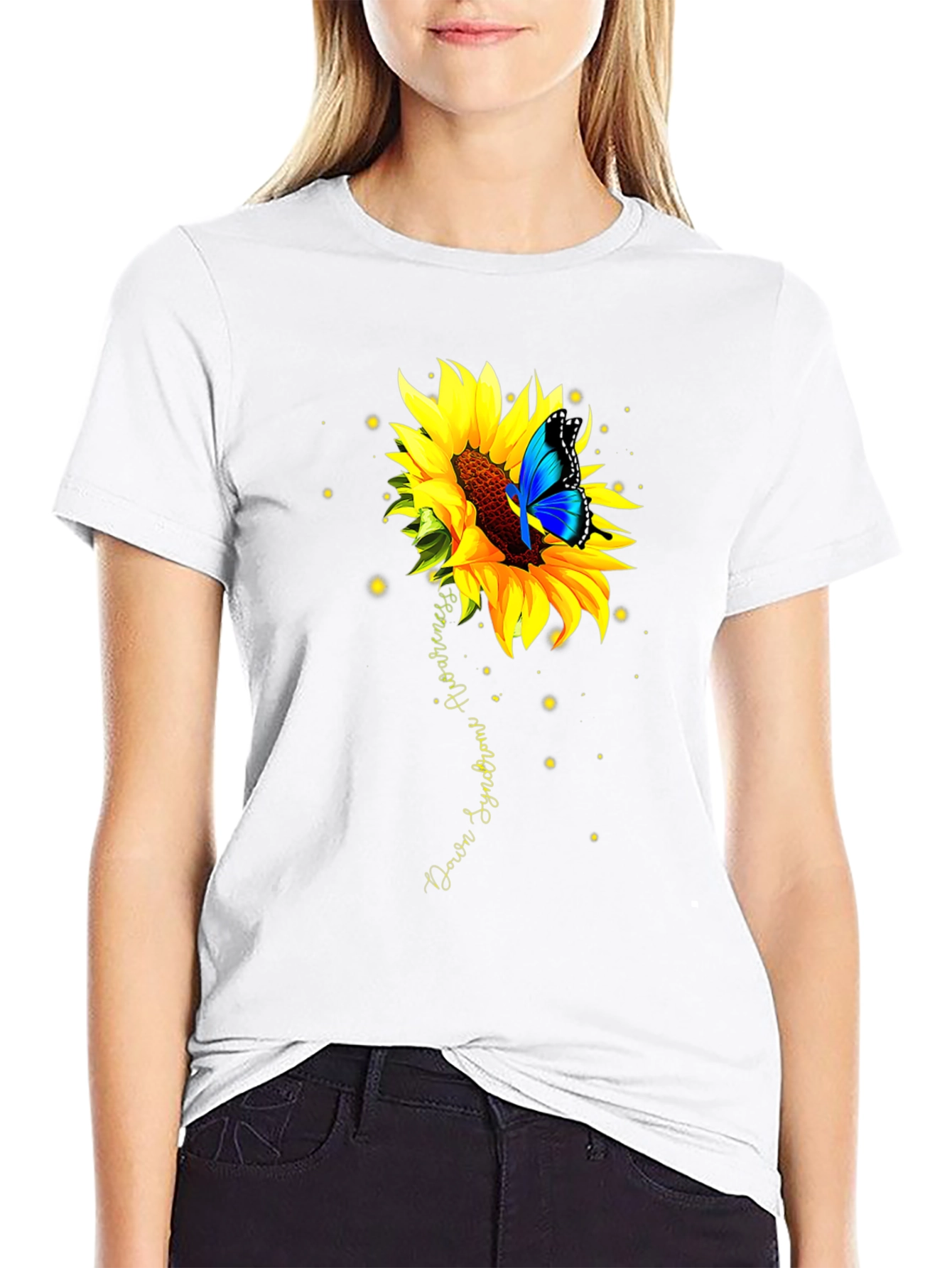 Down Syndrome Awareness Butterfly Sunflower T-Shirt