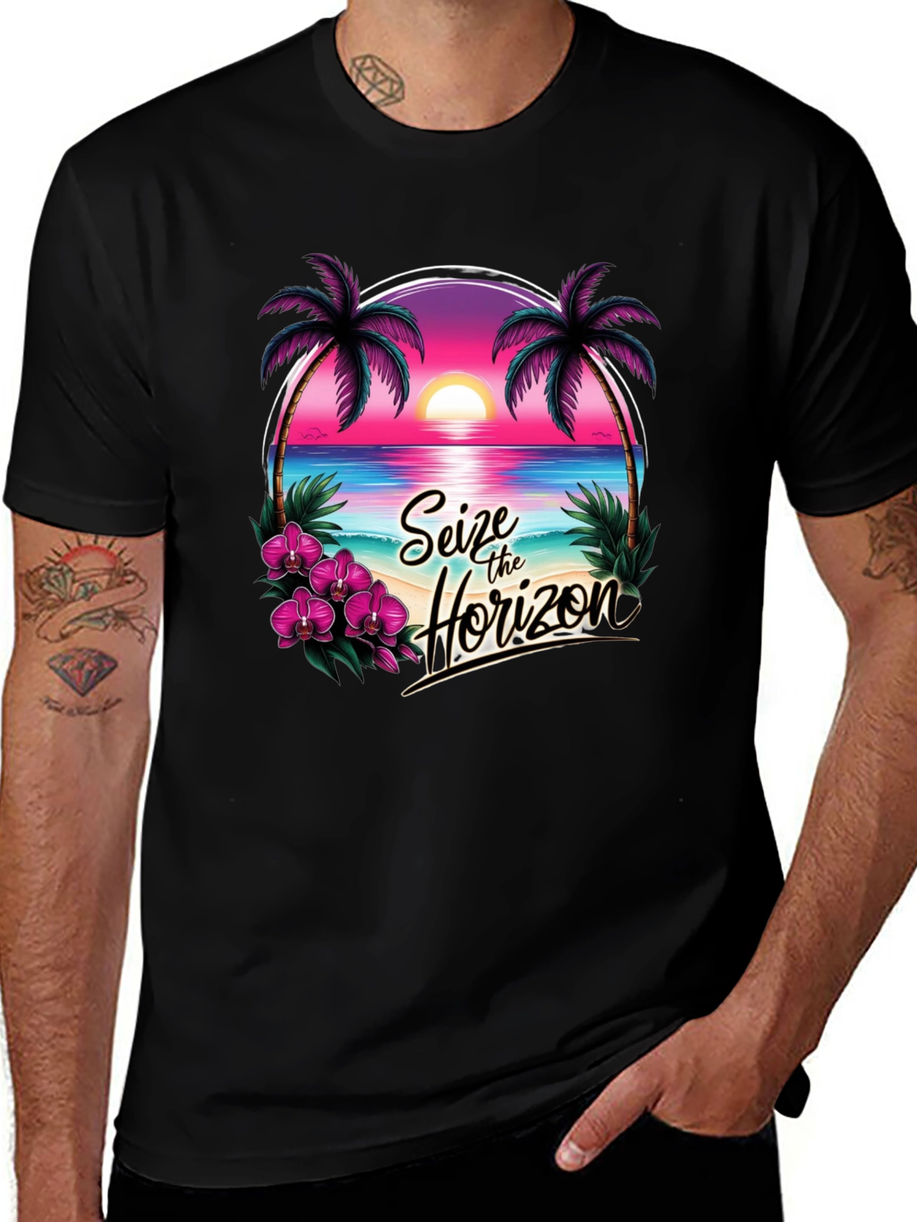Seize the Horizon Black Graphic T-Shirt