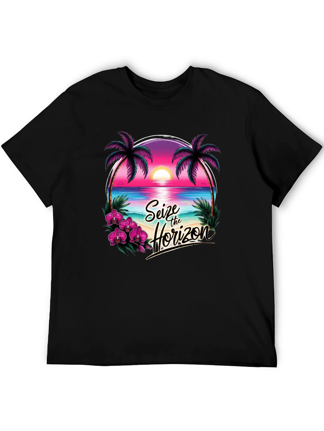 Seize the Horizon Black Graphic T-Shirt