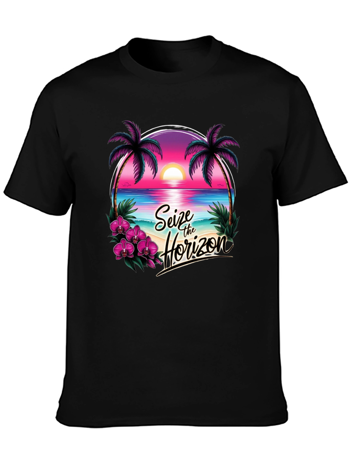 Seize the Horizon Black Graphic T-Shirt