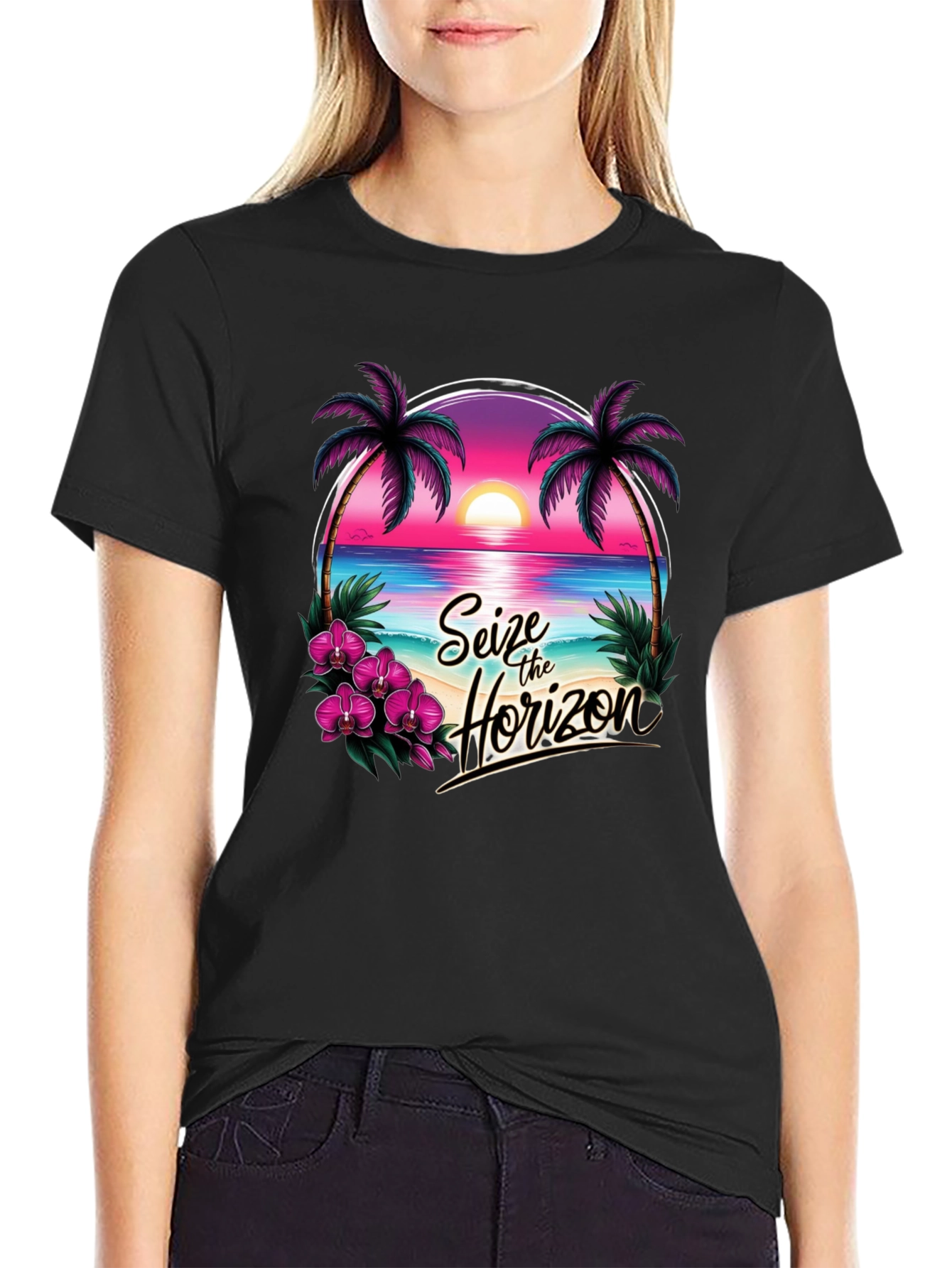Seize the Horizon Black Graphic T-Shirt