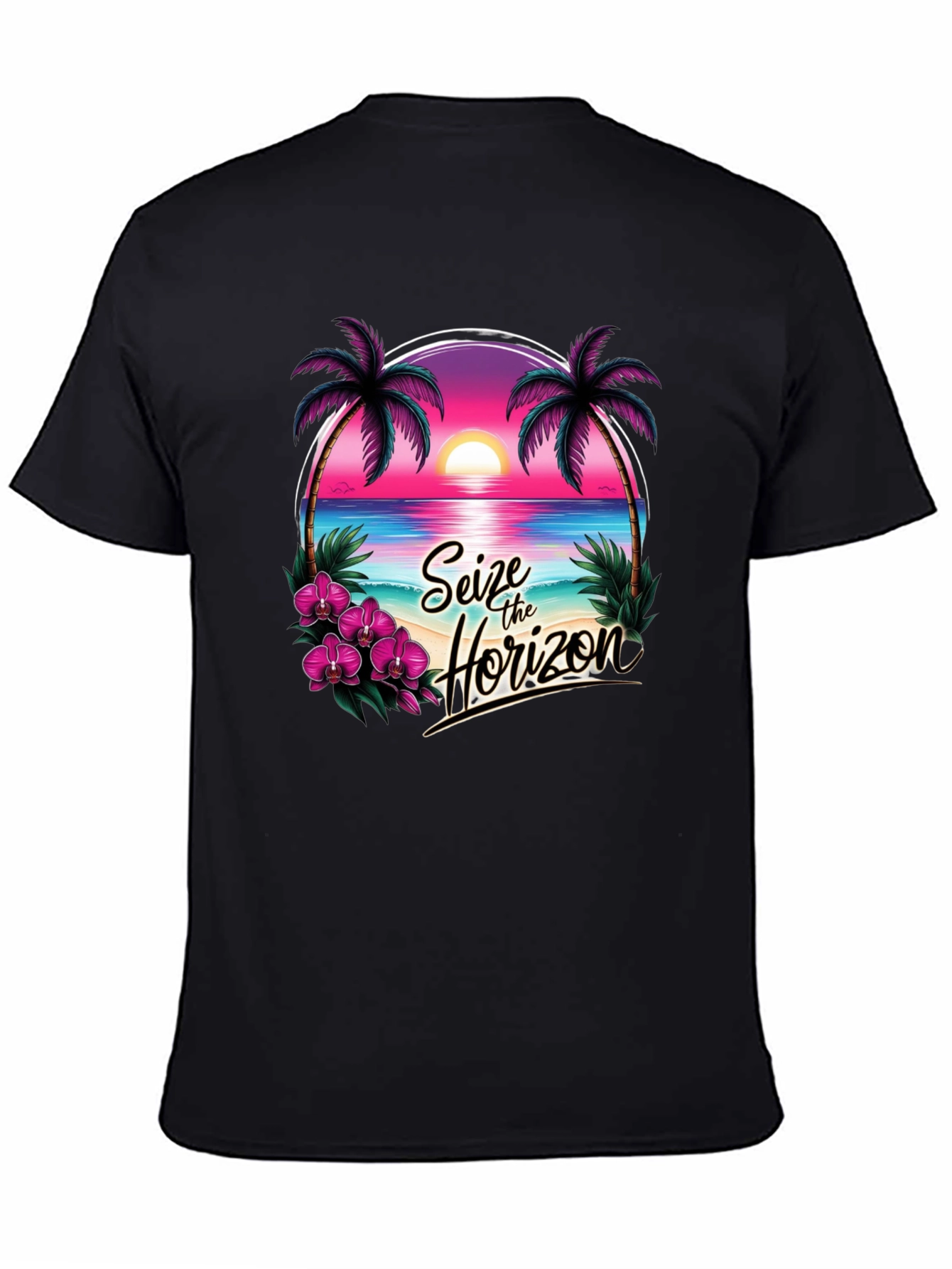 Seize the Horizon Black Graphic T-Shirt