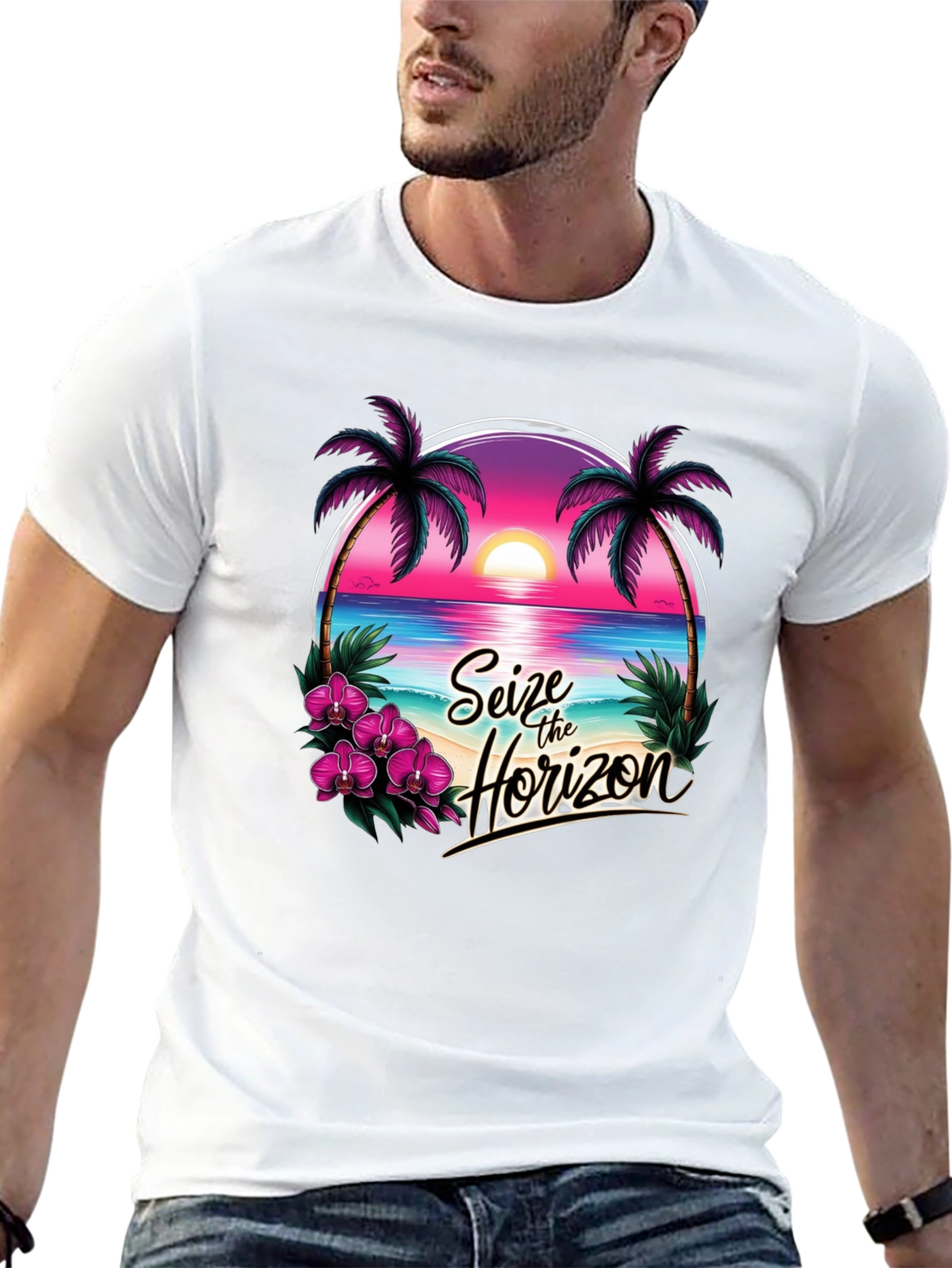 Seize the Horizon Black Graphic T-Shirt