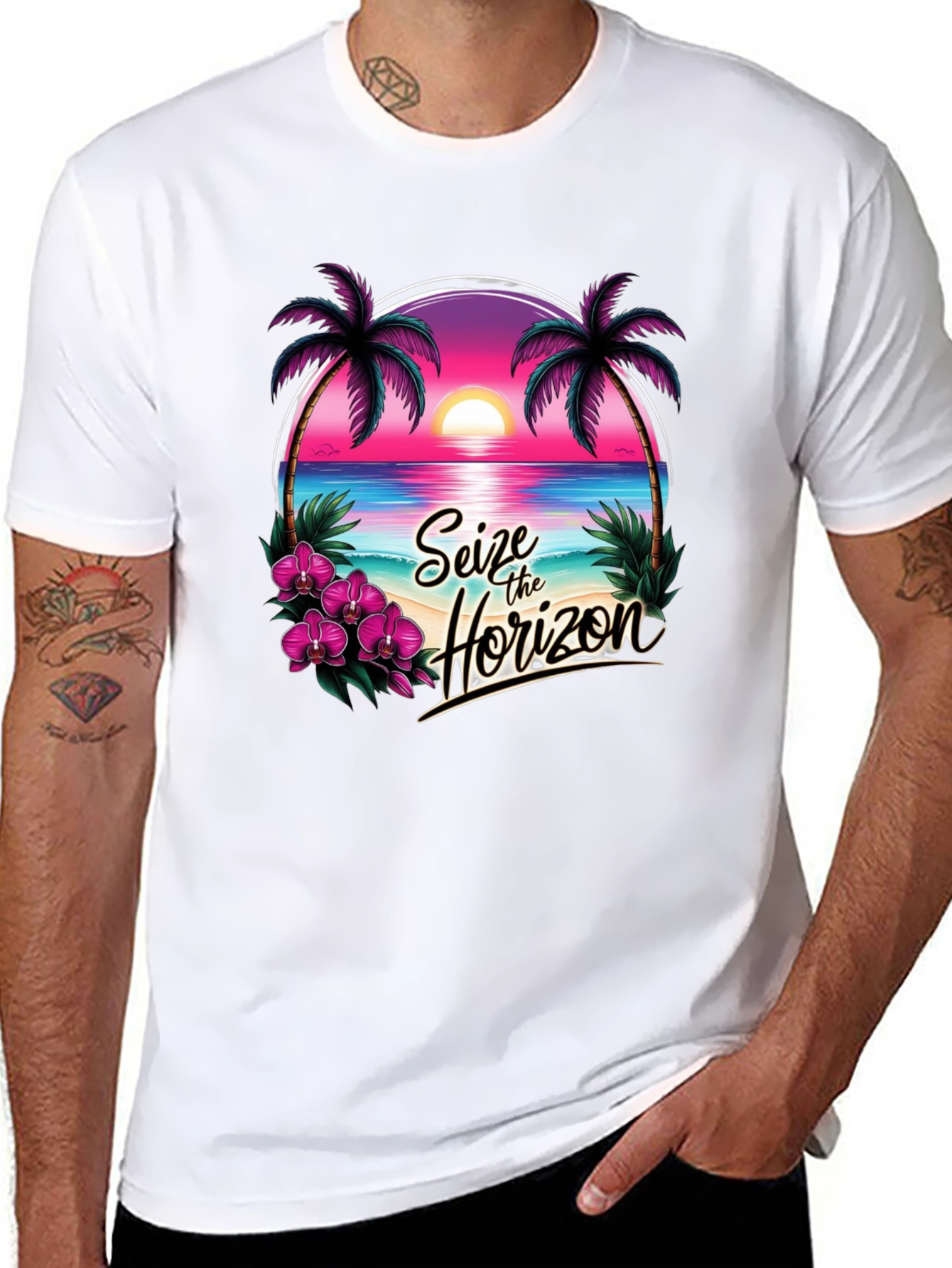 Seize the Horizon Black Graphic T-Shirt