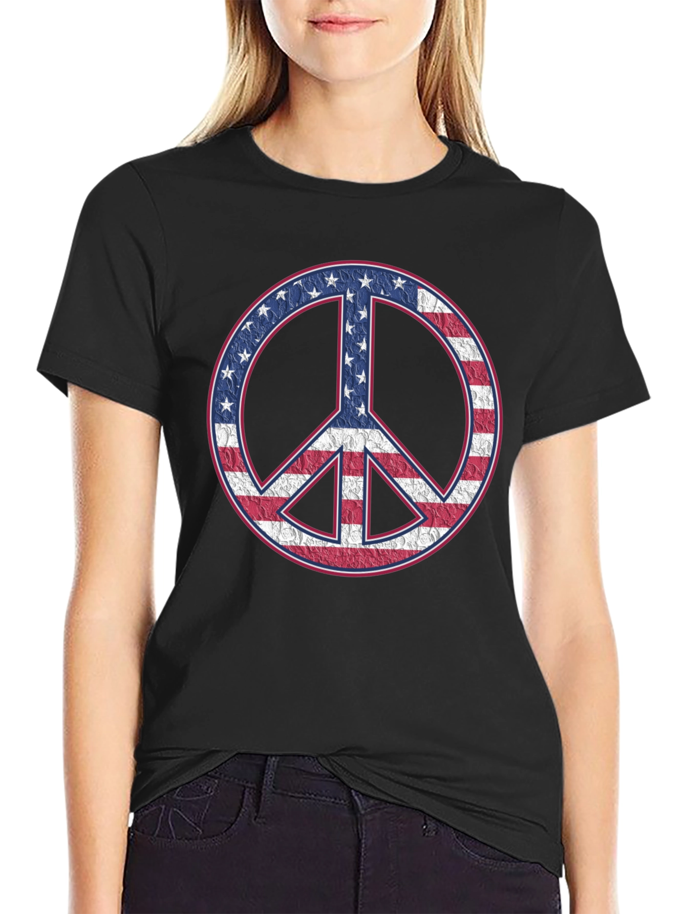 American Flag Peace Sign Black T-Shirt