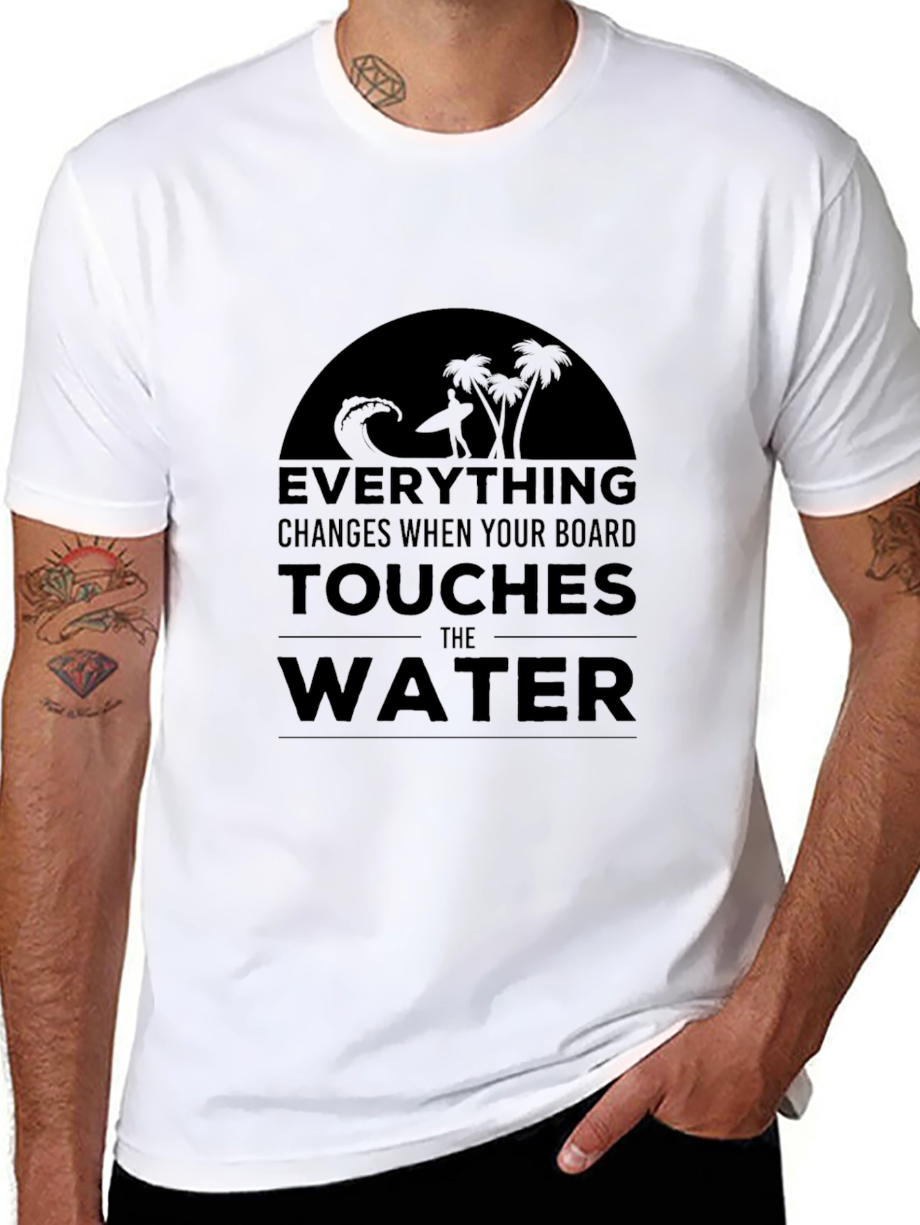 Surfboard Wave Graphic Tee - Black Cotton Shirt