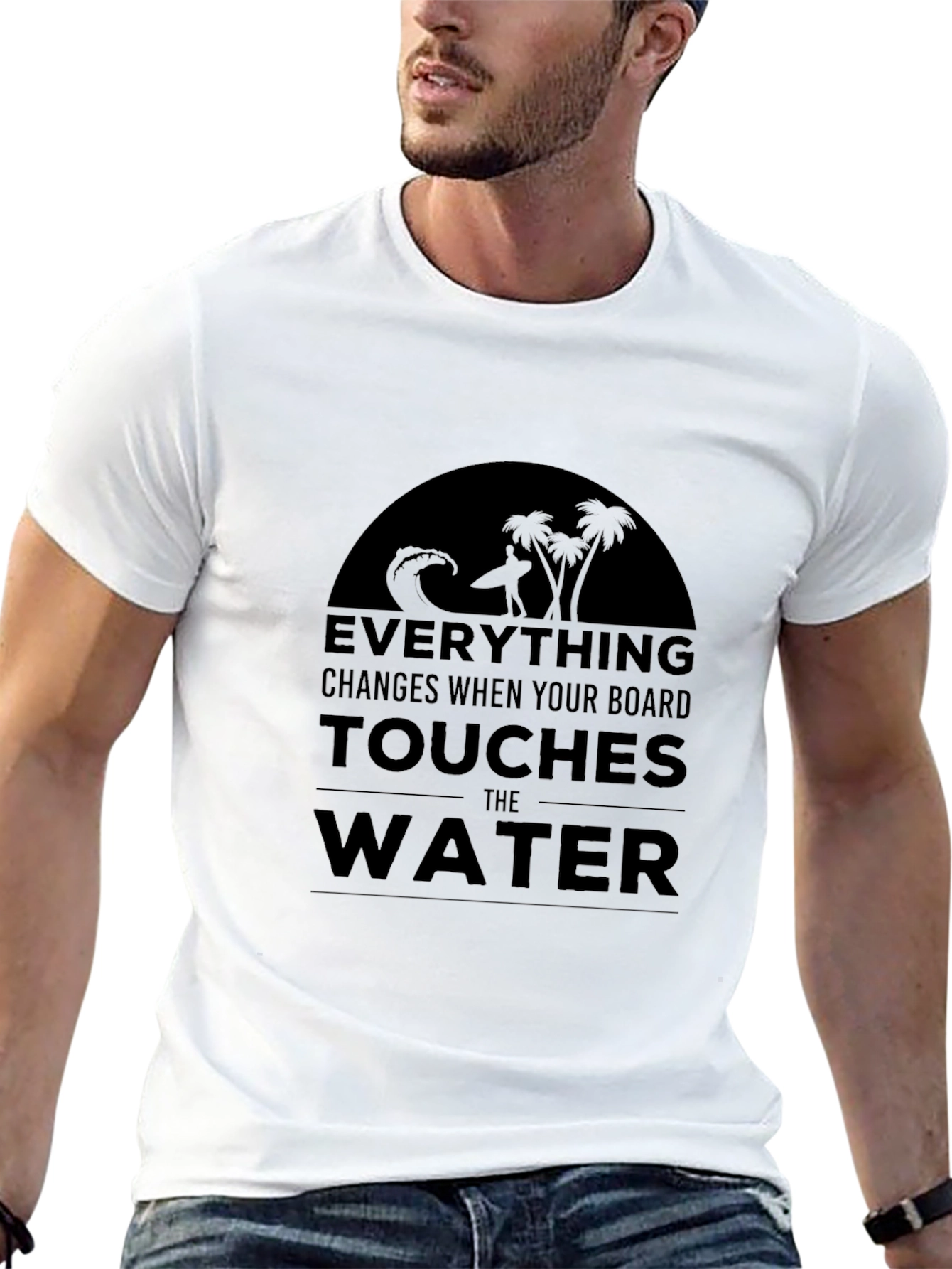 Surfboard Wave Graphic Tee - Black Cotton Shirt