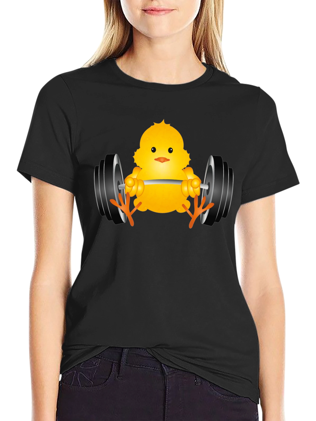 Funny Chick Lifting Weights Black T-Shirt