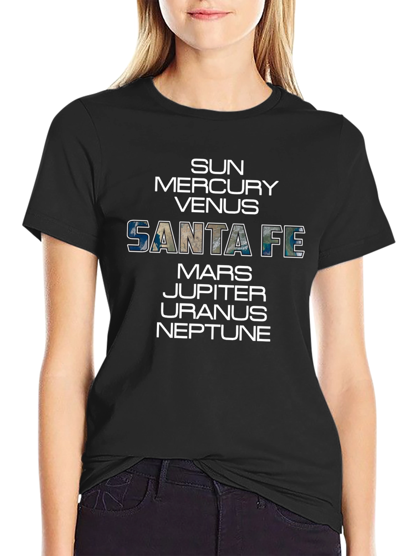 Santa Fe Planets Graphic Tee - Black Cotton T-Shirt