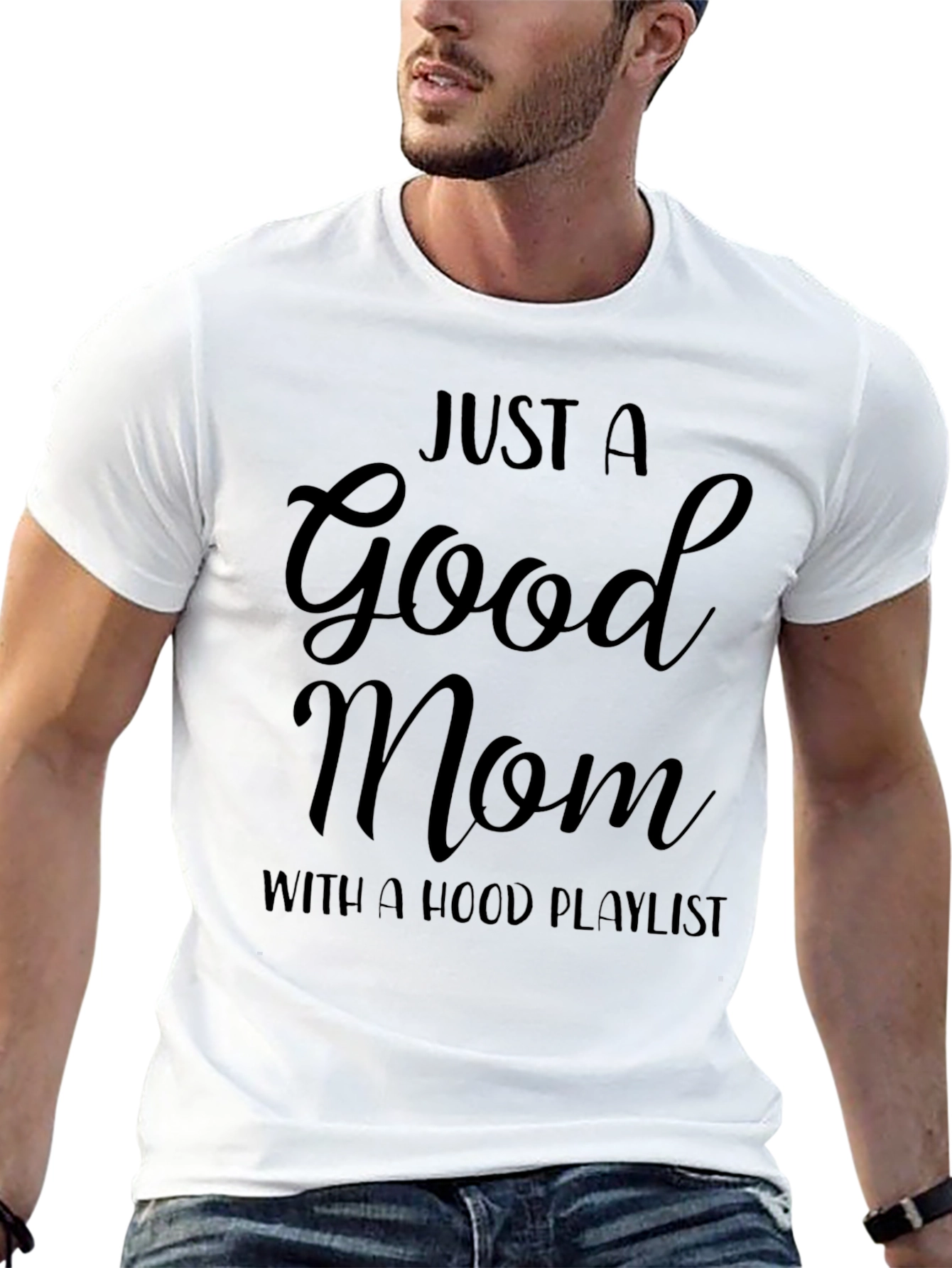 Good Mom Hood Playlist Black Graphic T-Shirt