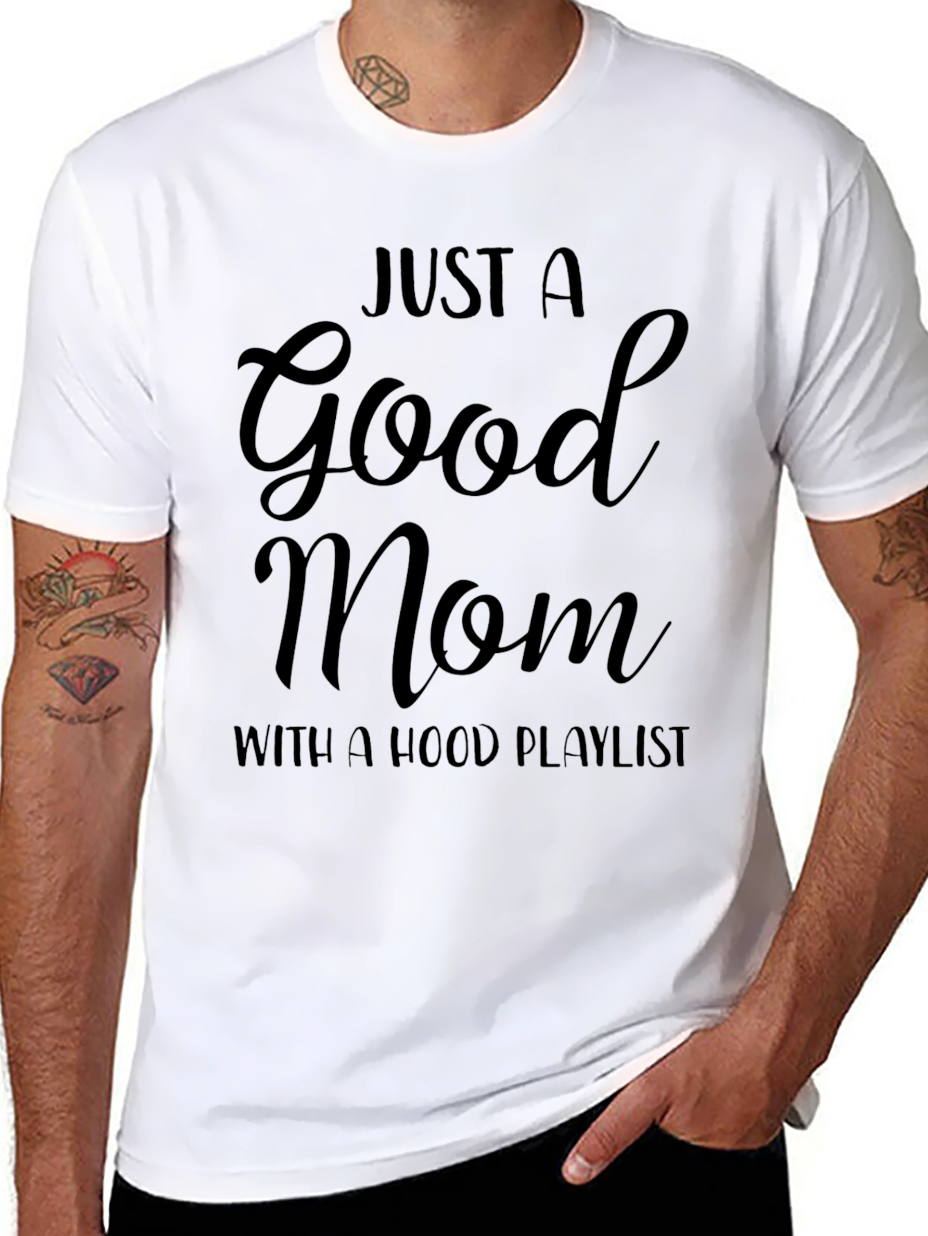 Good Mom Hood Playlist Black Graphic T-Shirt