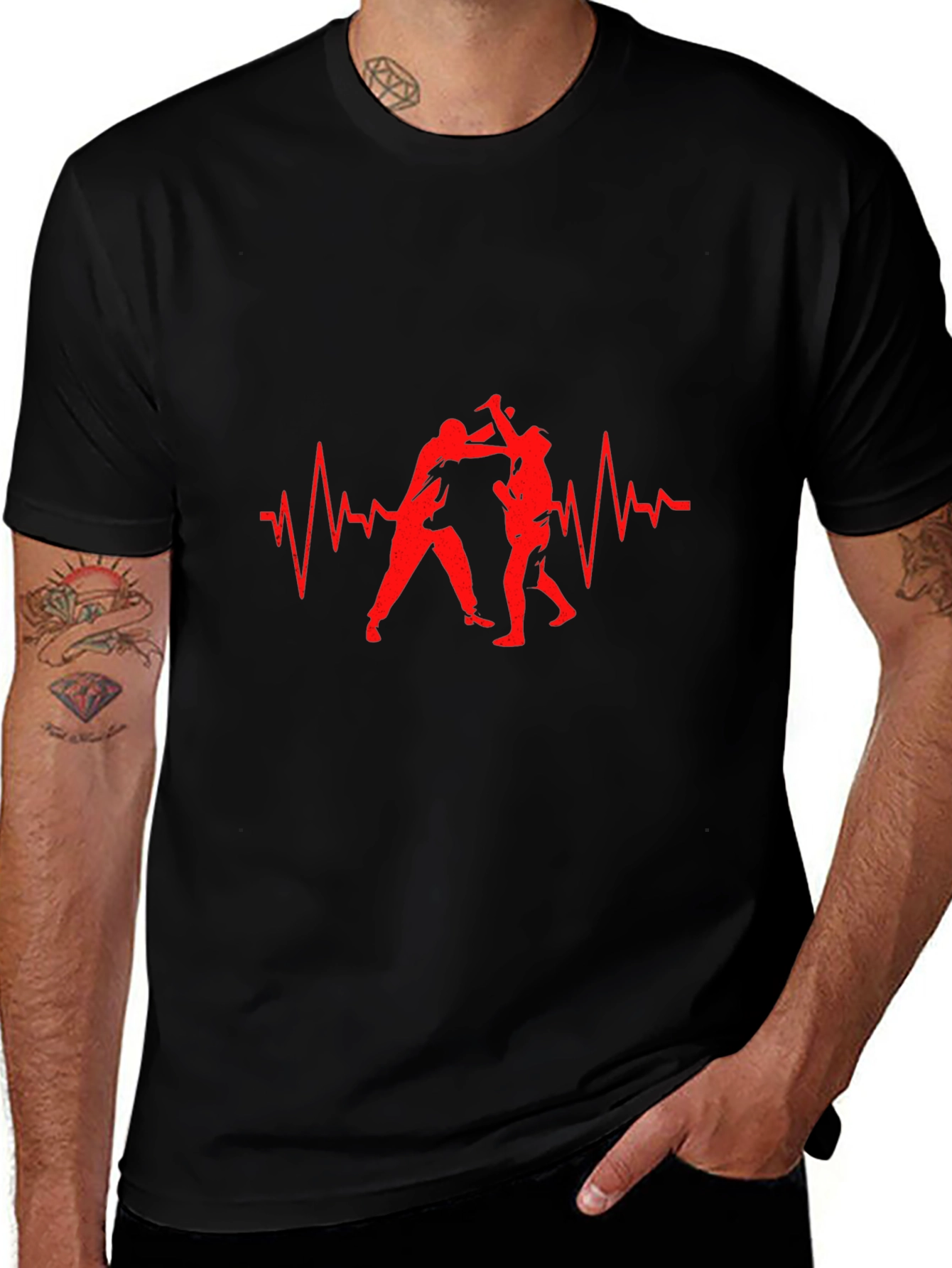 Martial Arts Heartbeat Graphic Tee - Black