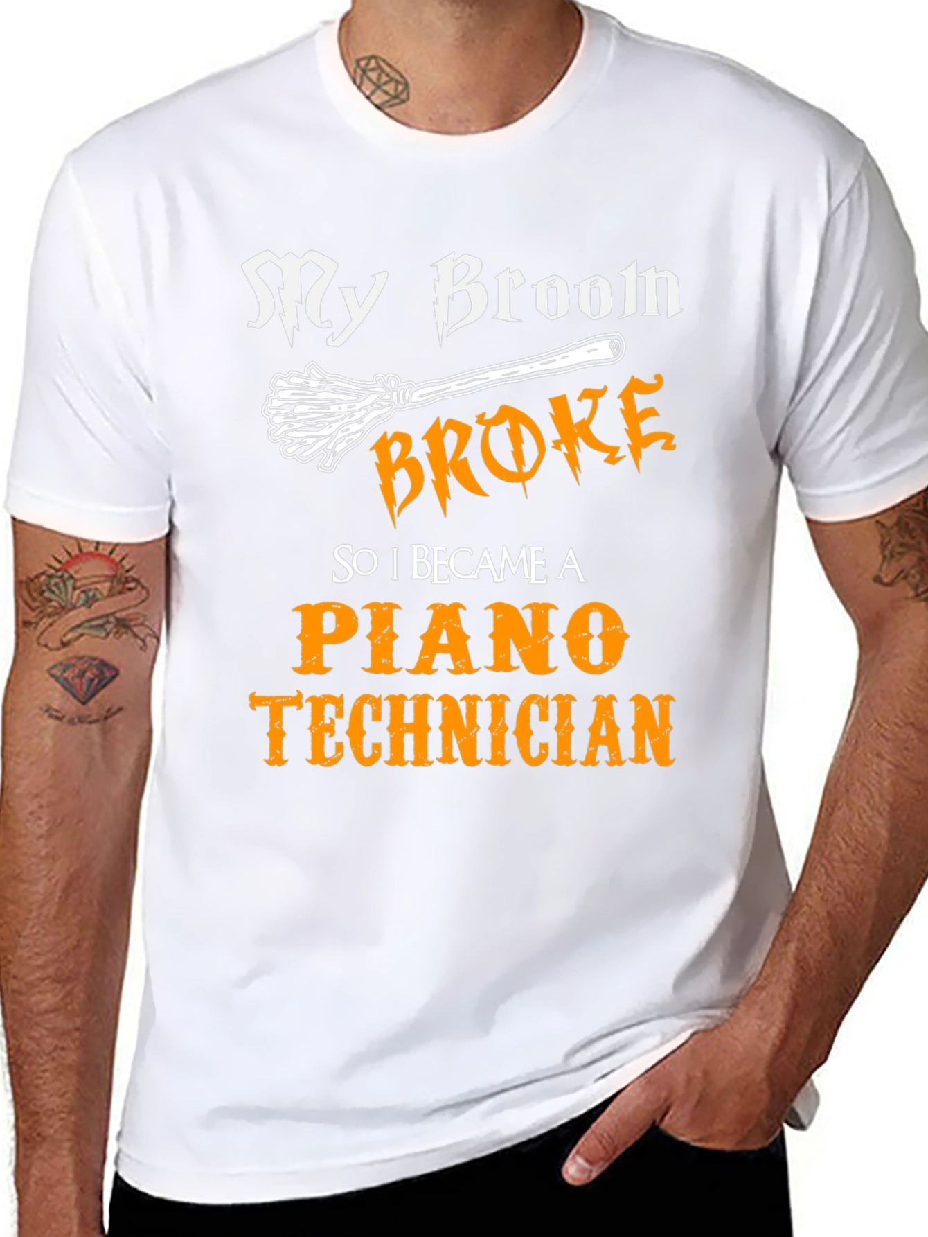 Piano Technician T-Shirt: My Broom Broke Black Cotton Tee