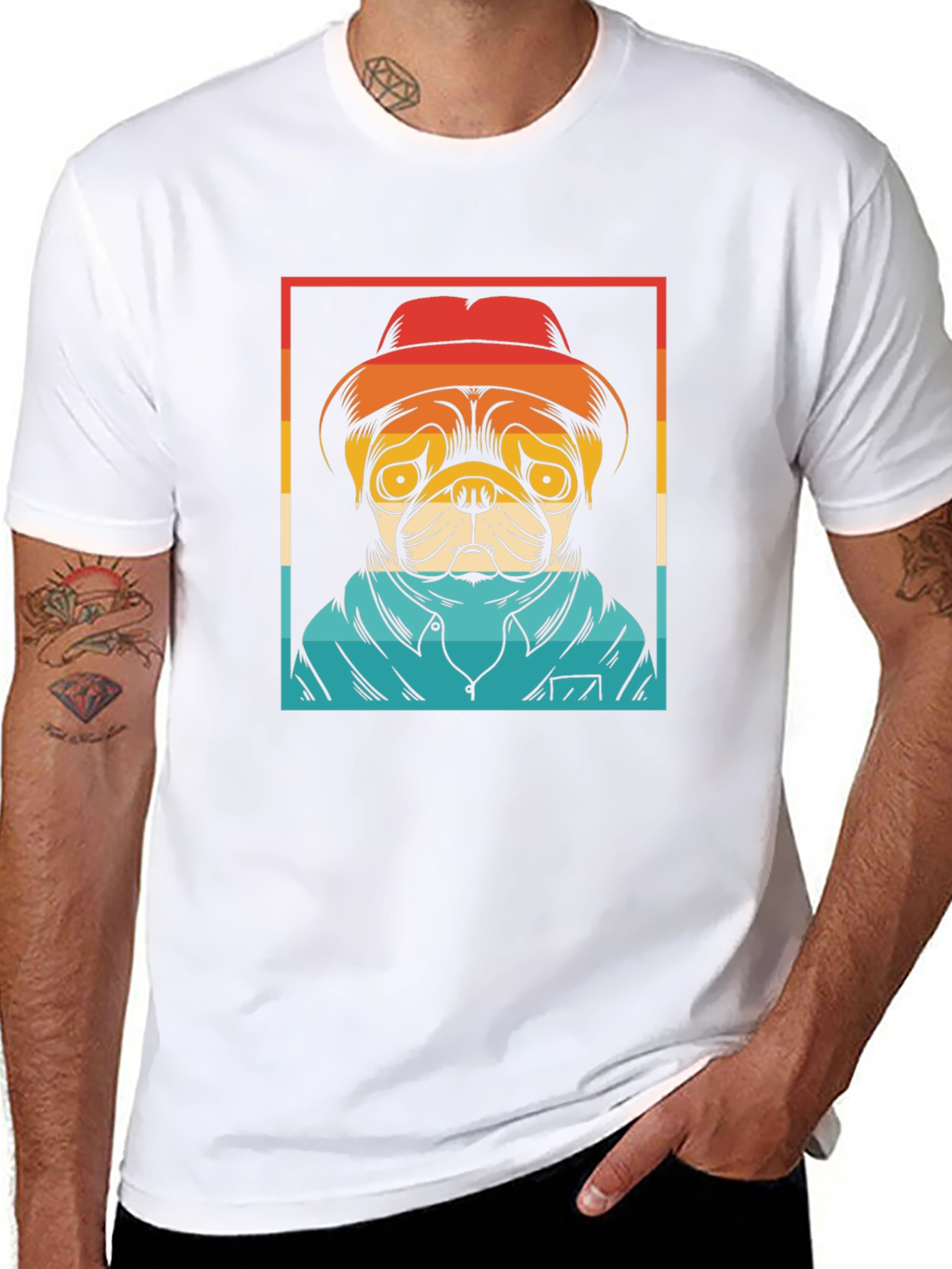 Pug Retro Style Graphic Tee - Black