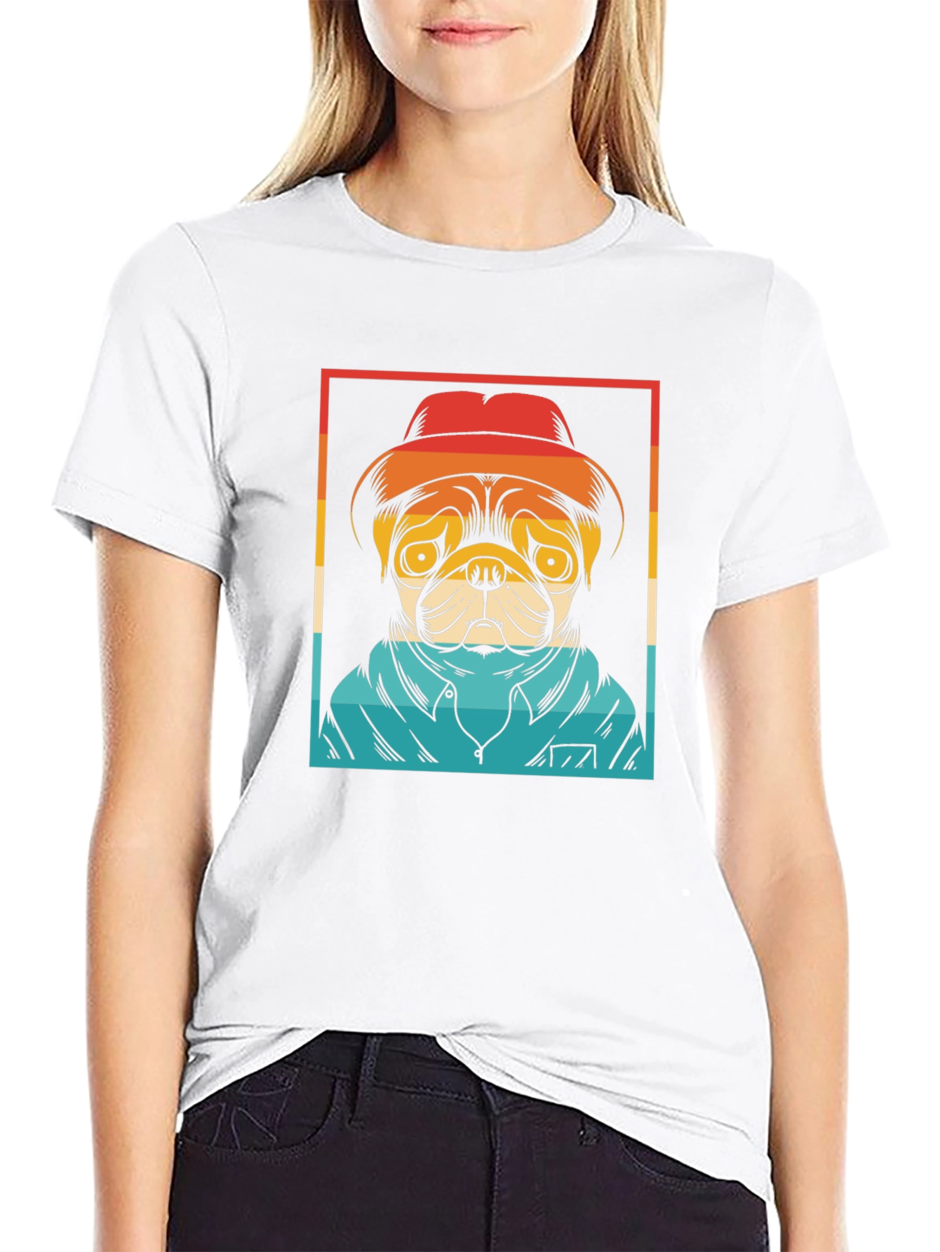 Pug Retro Style Graphic Tee - Black