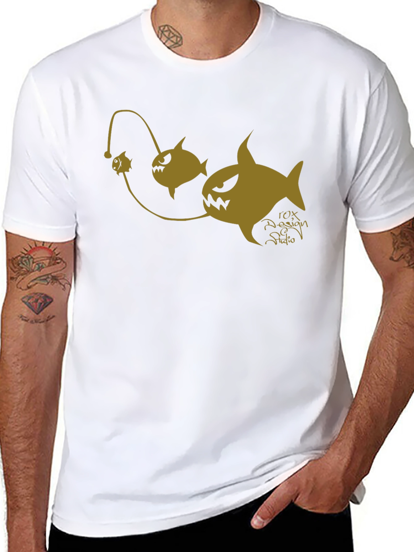 Anglerfish Cartoon Graphic Black T-Shirt
