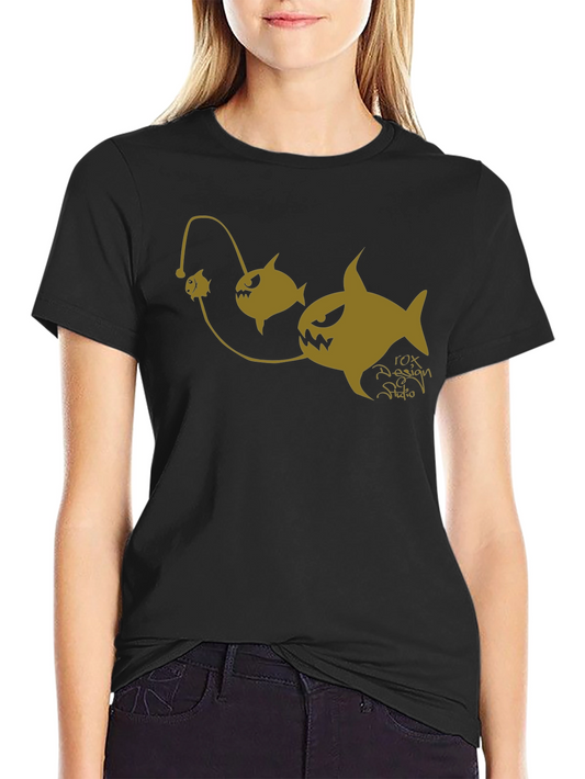 Anglerfish Cartoon Graphic Black T-Shirt