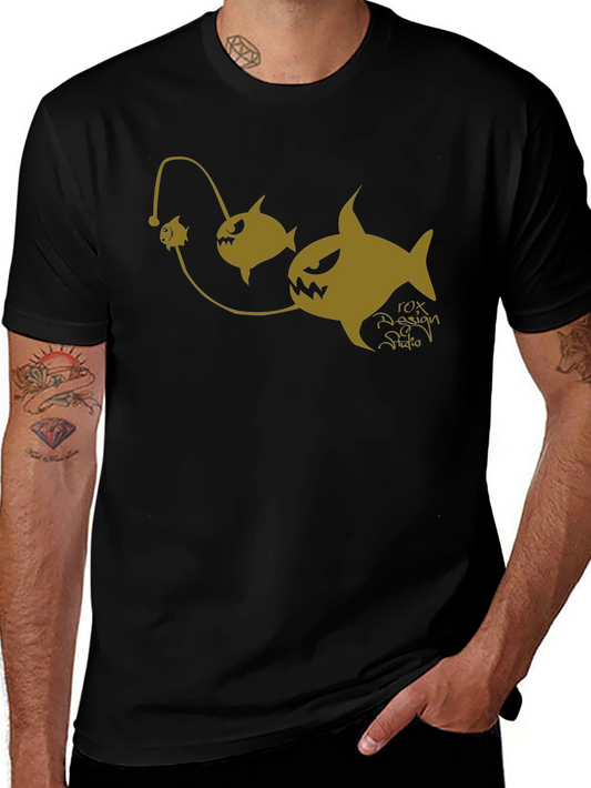 Anglerfish Cartoon Graphic Black T-Shirt