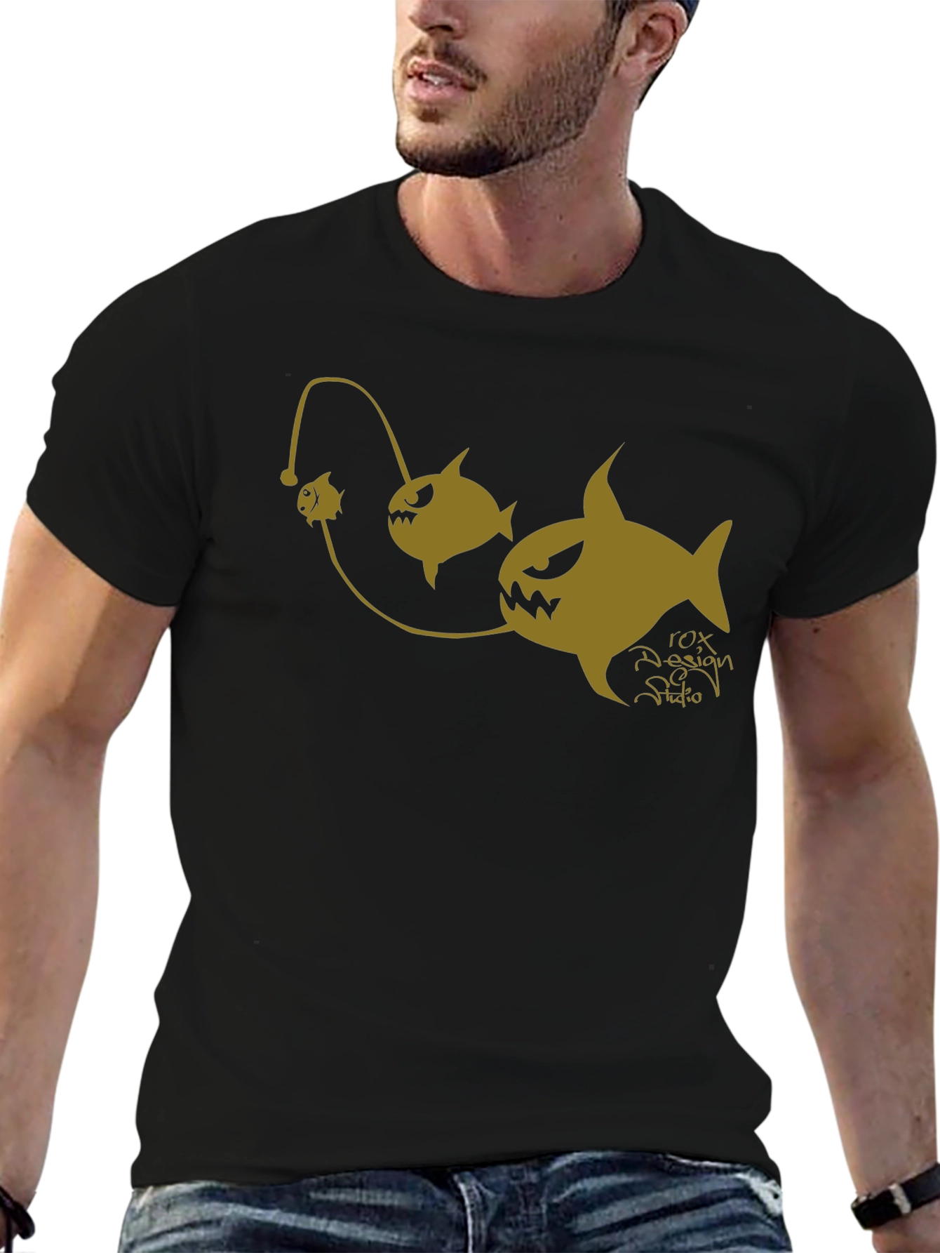 Anglerfish Cartoon Graphic Black T-Shirt