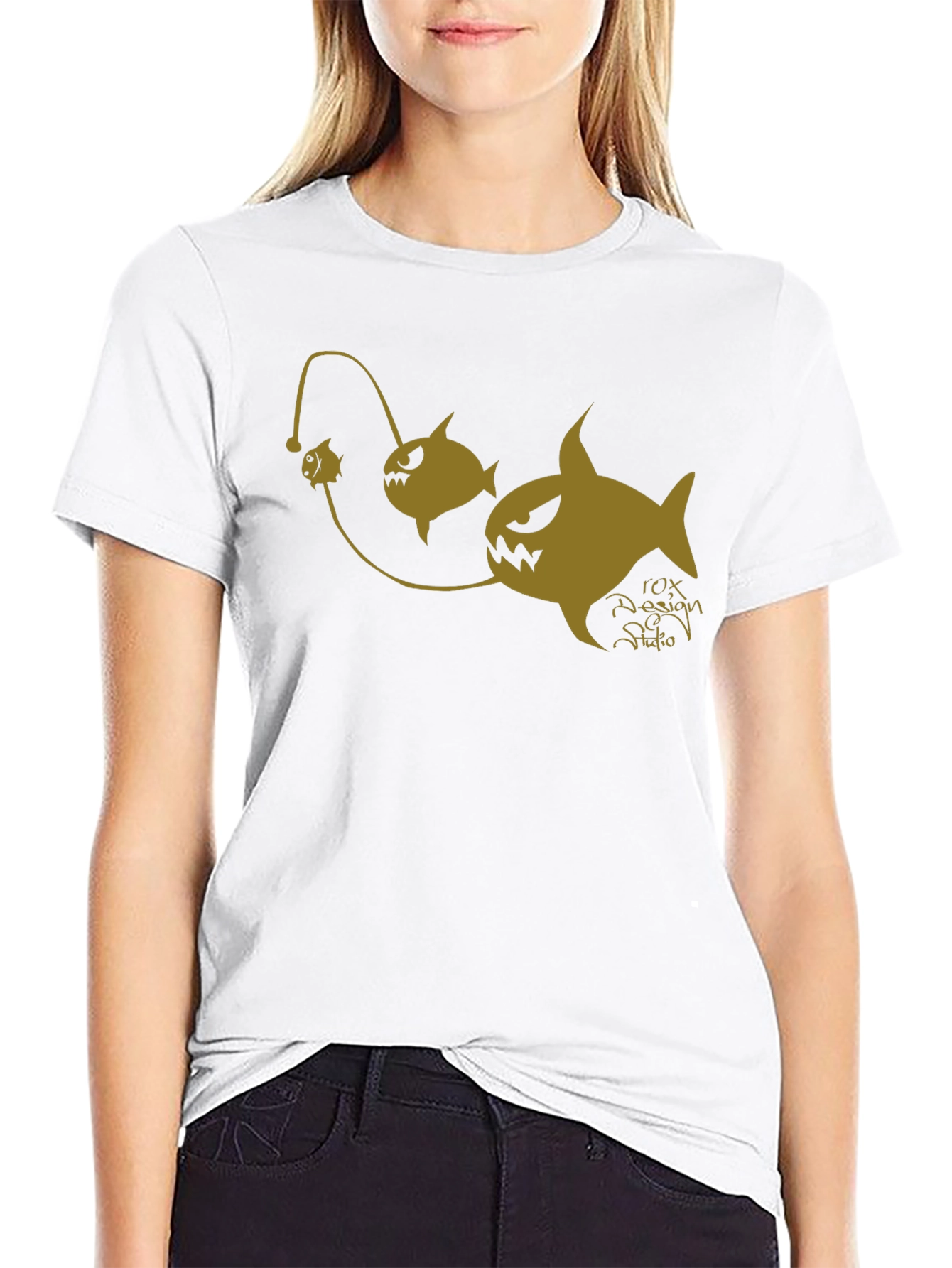 Anglerfish Cartoon Graphic Black T-Shirt