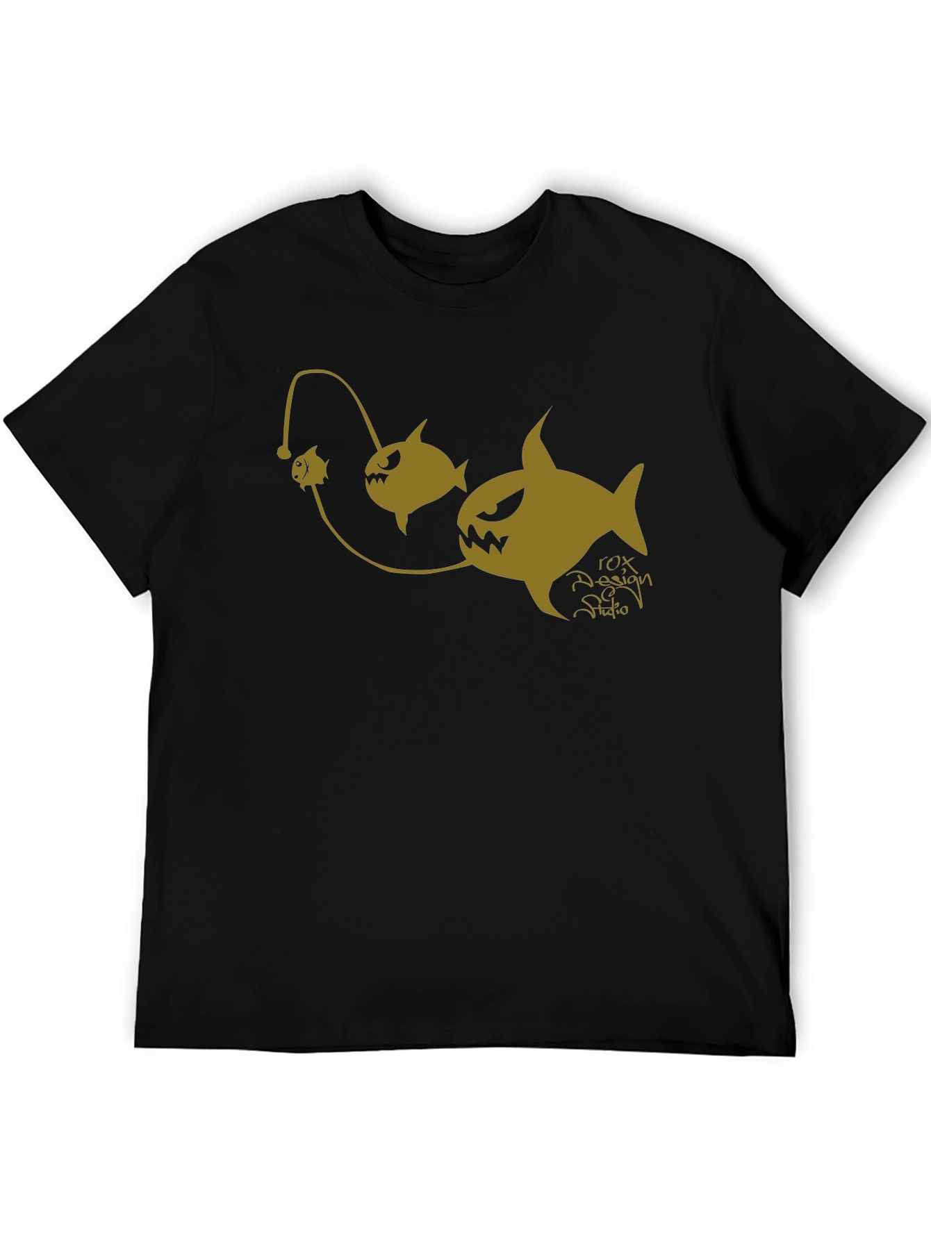 Anglerfish Cartoon Graphic Black T-Shirt