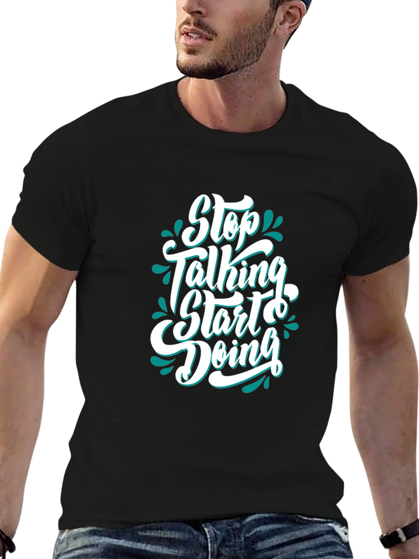 Motivational Black T-Shirt - Stop Talking Start Doing