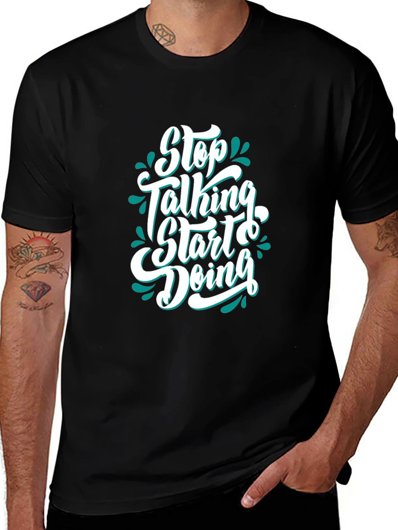 Motivational Black T-Shirt - Stop Talking Start Doing