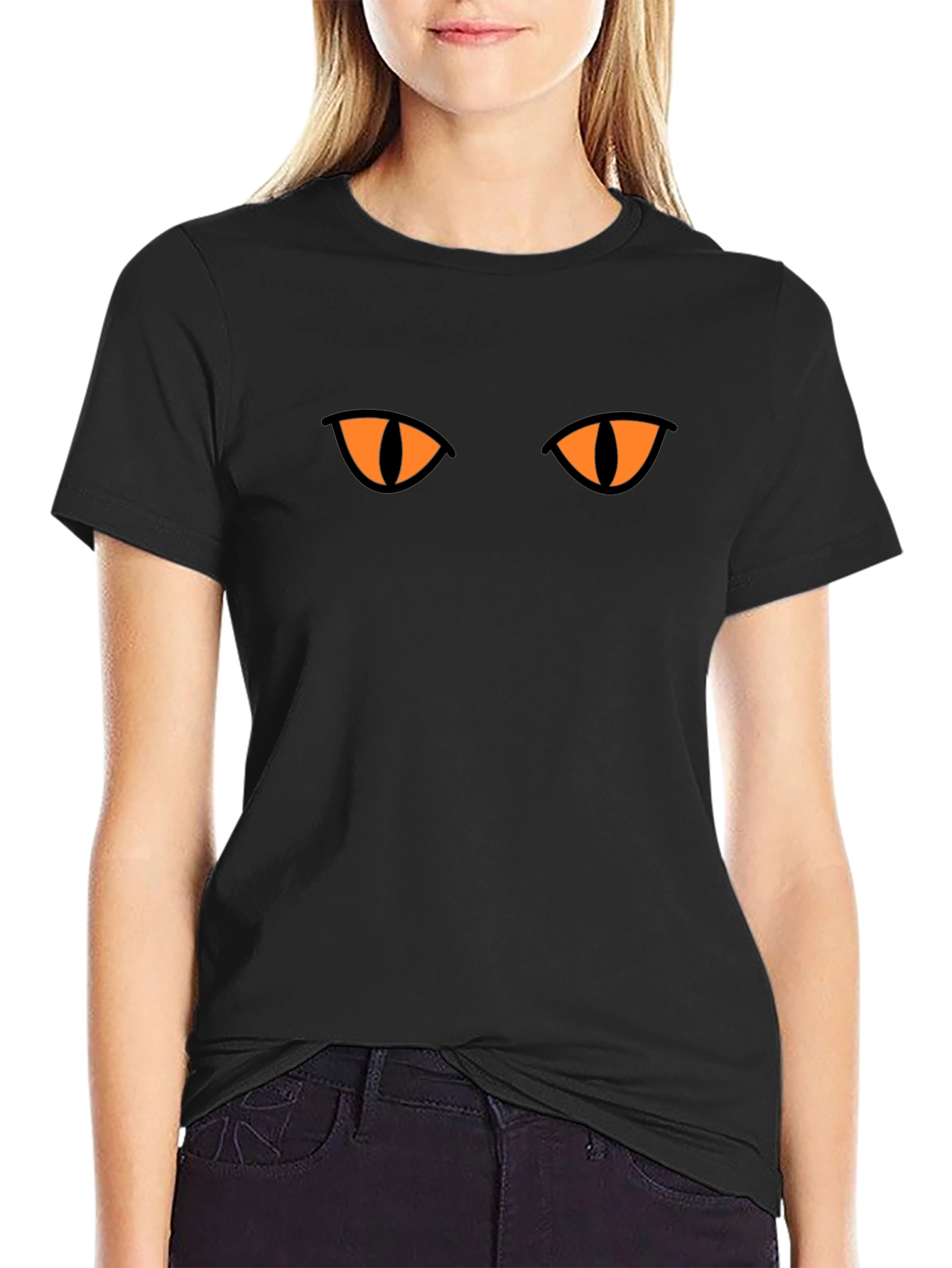Mens Black Cat Eyes Graphic Tee - Halloween Shirt