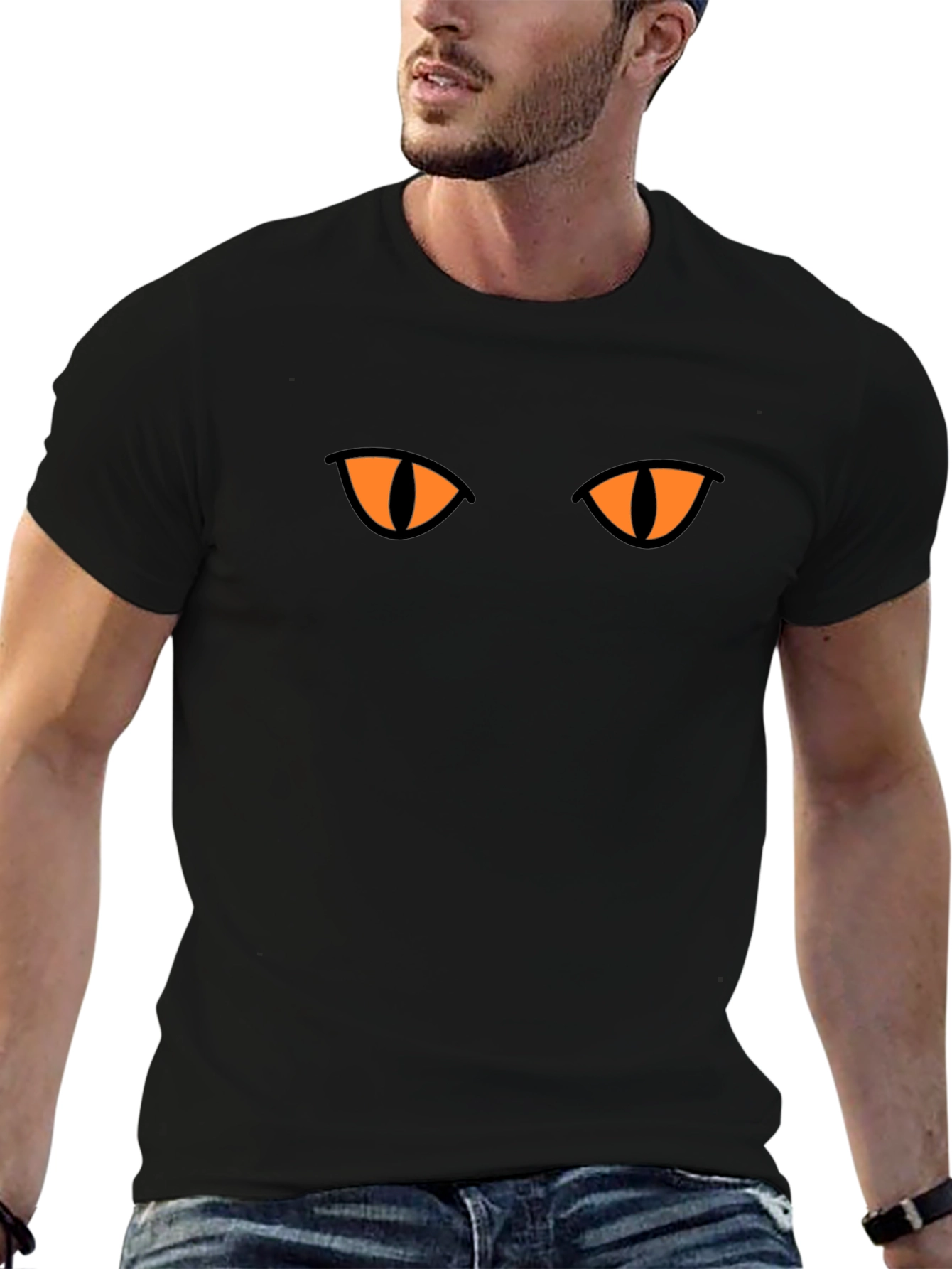 Mens Black Cat Eyes Graphic Tee - Halloween Shirt