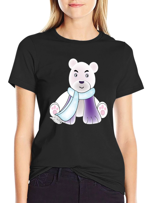 Cartoon Polar Bear T-Shirt - Winter Scarf Design