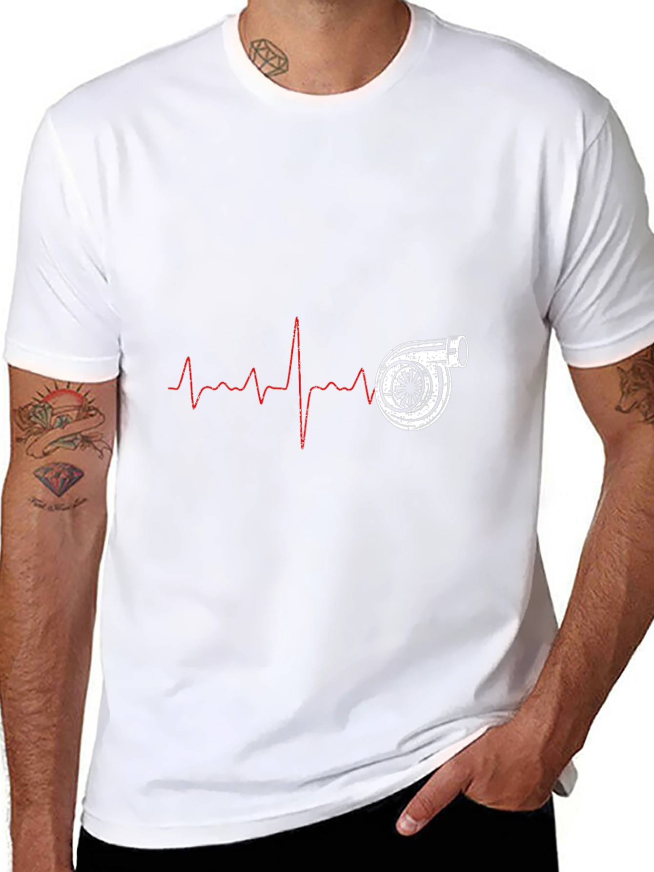 Turbo Heartbeat Black T-Shirt - Automotive Enthusiast Design