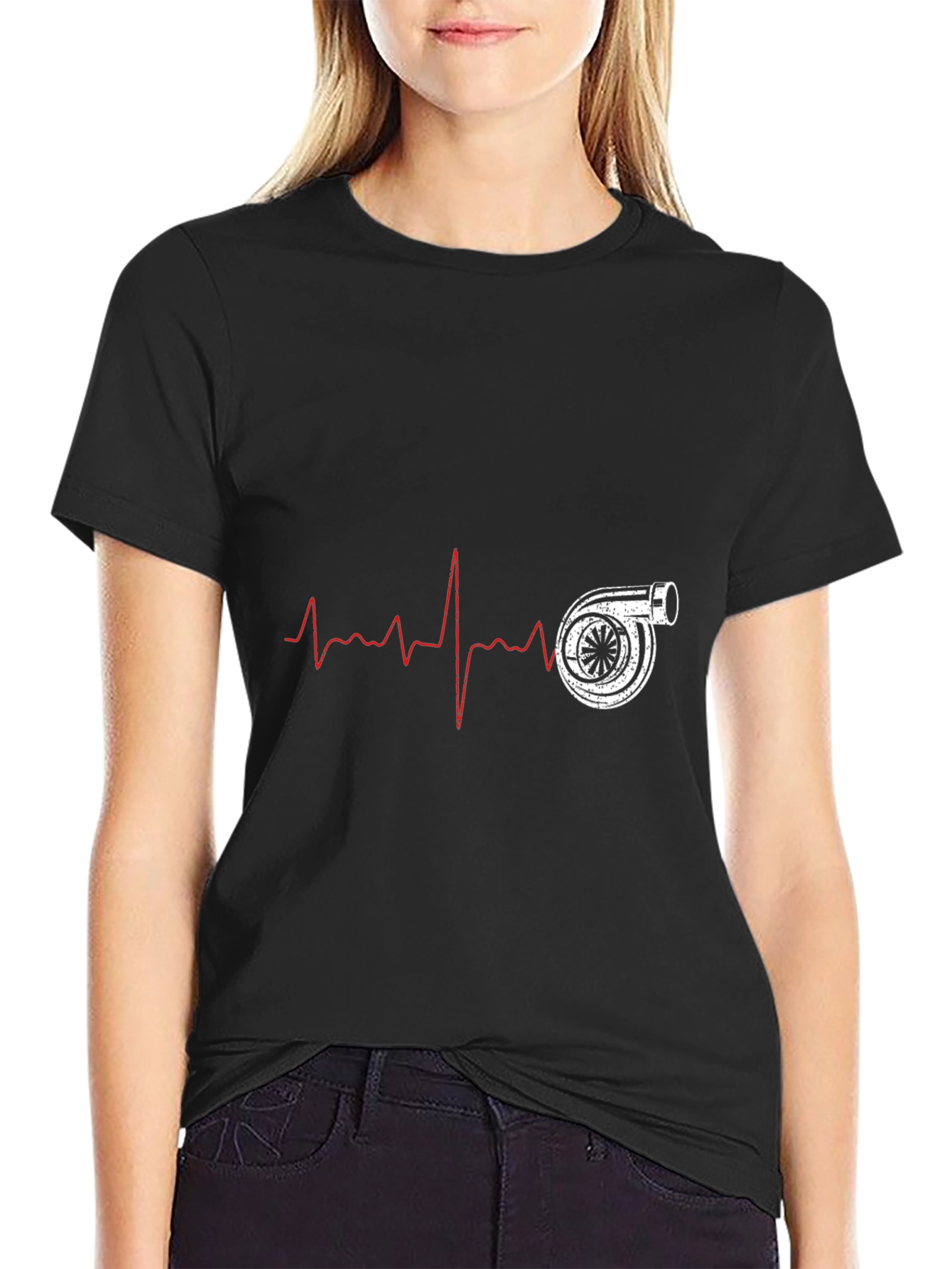 Turbo Heartbeat Black T-Shirt - Automotive Enthusiast Design