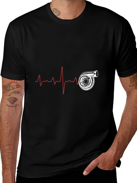 Turbo Heartbeat Black T-Shirt - Automotive Enthusiast Design