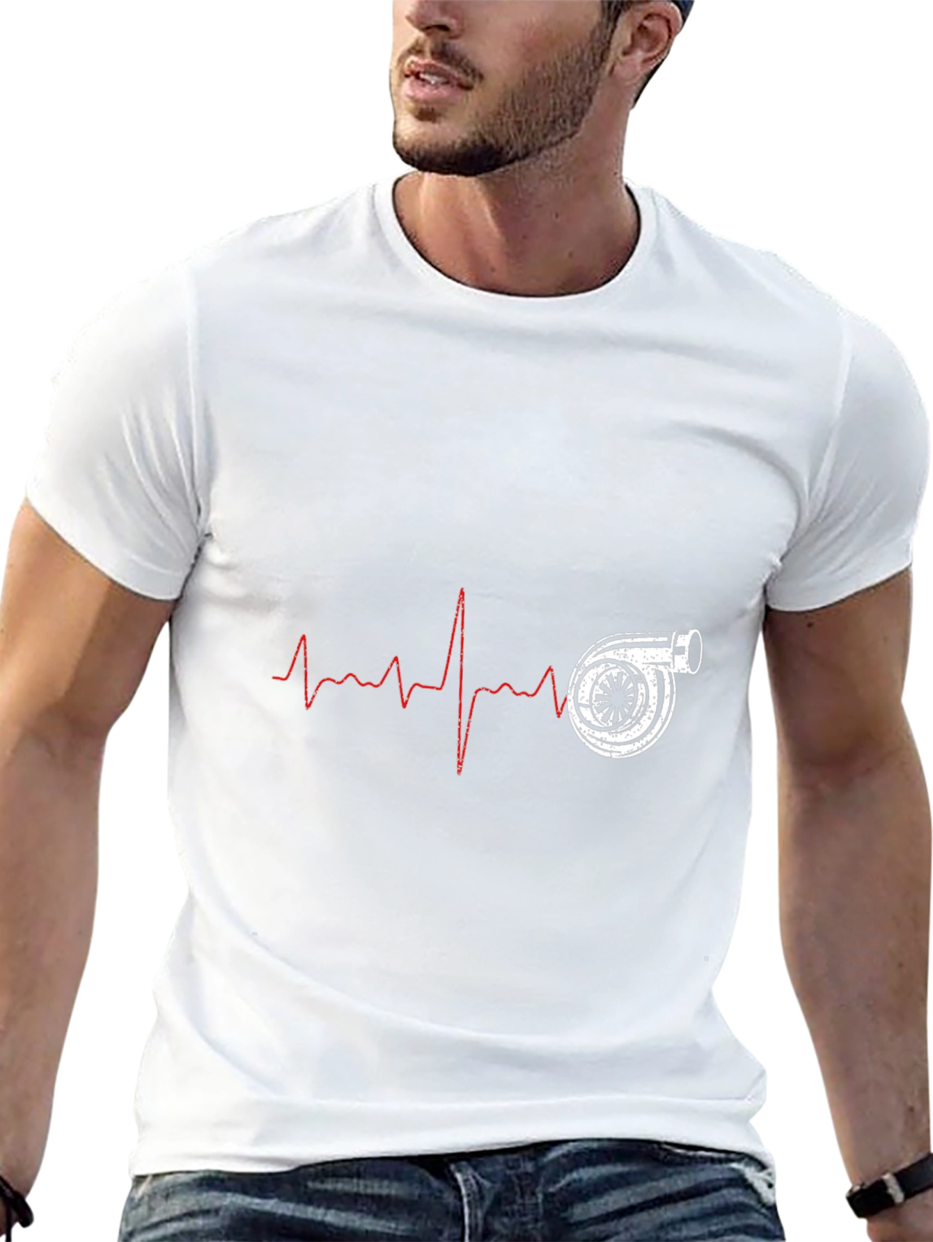 Turbo Heartbeat Black T-Shirt - Automotive Enthusiast Design