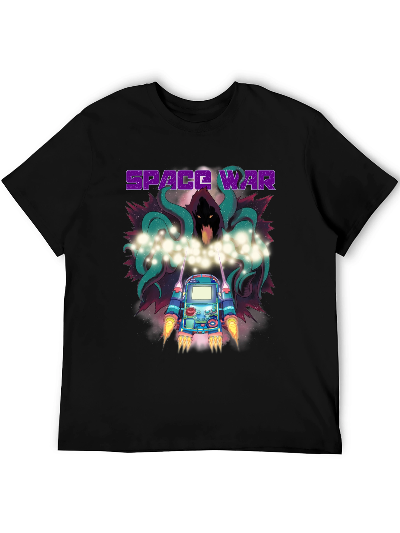 Space War Graphic Print Black T-Shirt